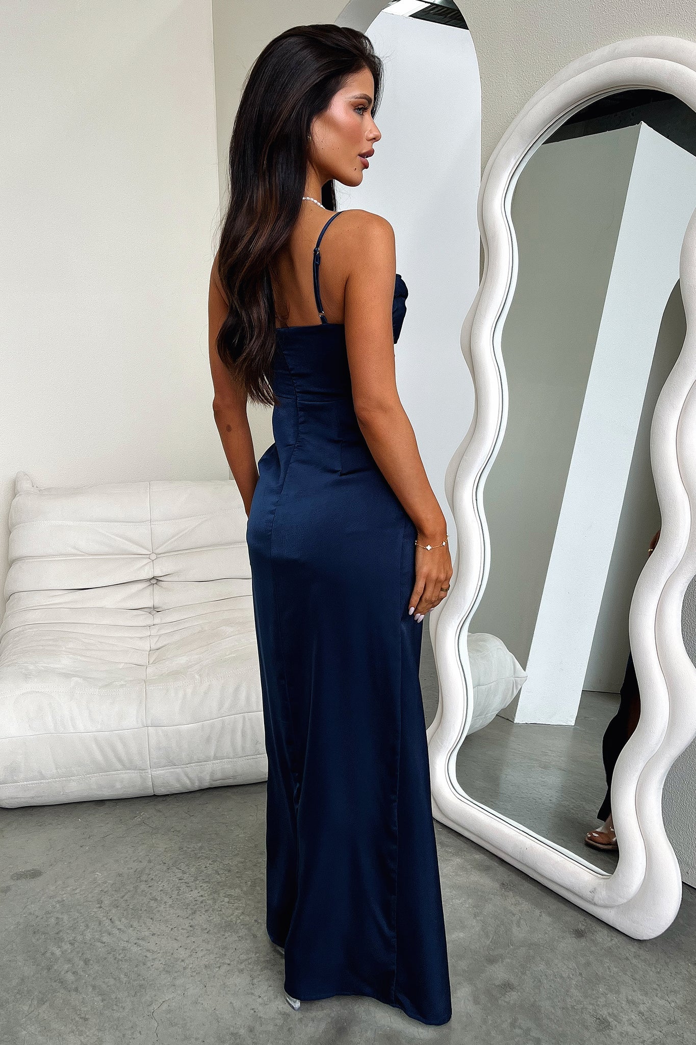 Aiana Satin Maxi Dress - Navy - Image 6