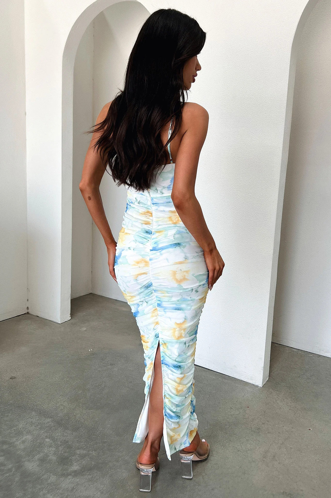 Alberta Ruched Maxi Dress - Blue/Yellow Floral - Image 7