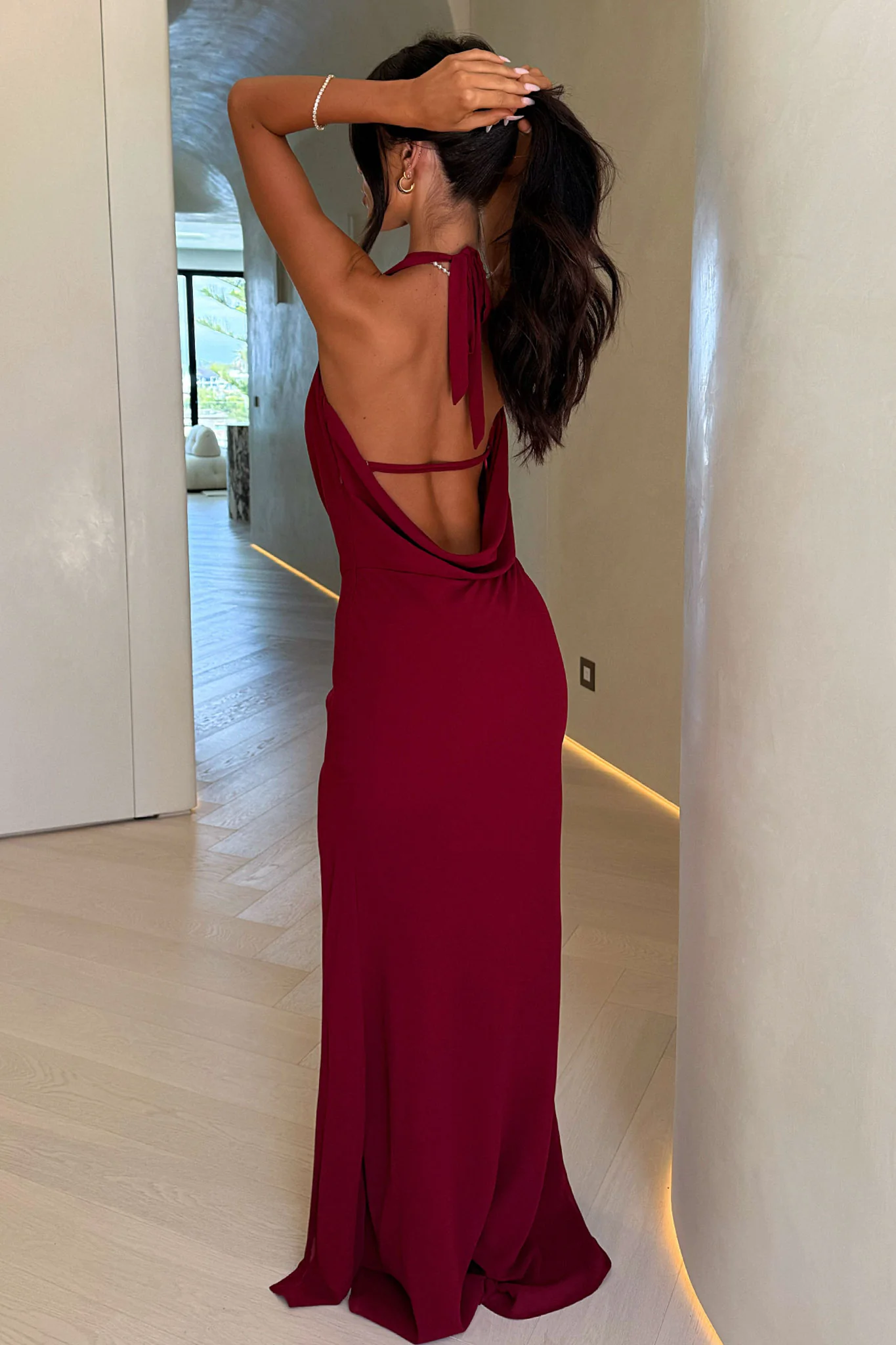 Amedeo Plunge Halter Neck Maxi Dress - Burgundy - Image 6
