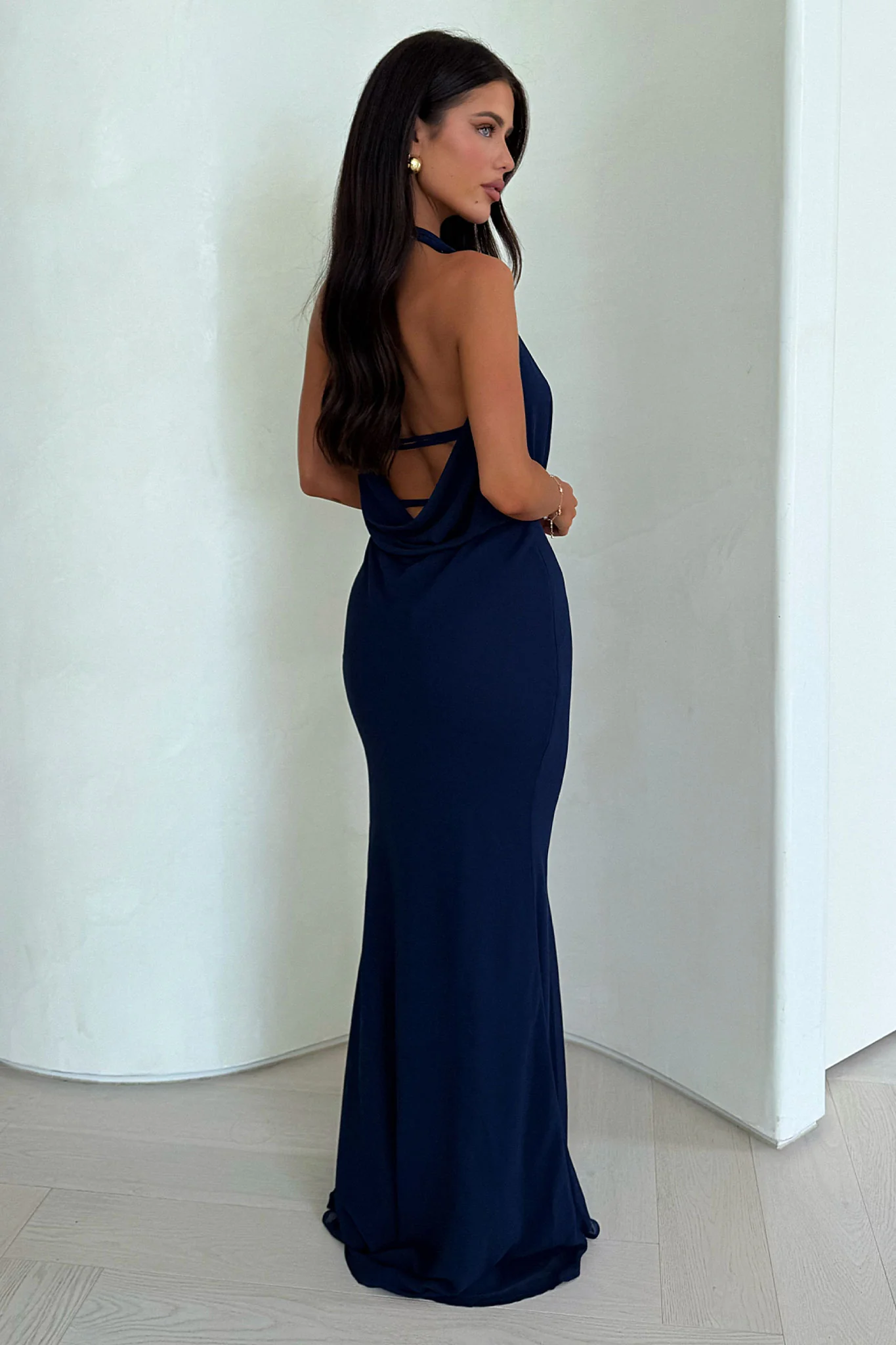 Amedeo Plunge Halter Neck Maxi Dress - Navy - Image 2