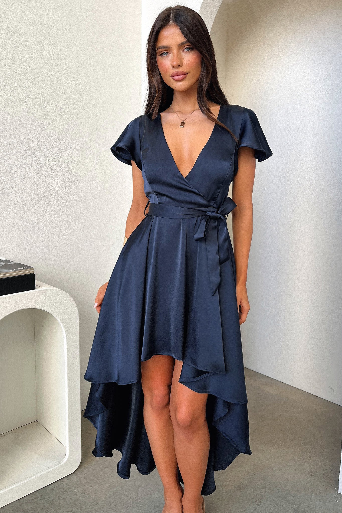 Amelia Satin Midi Dress - Navy - Image 8