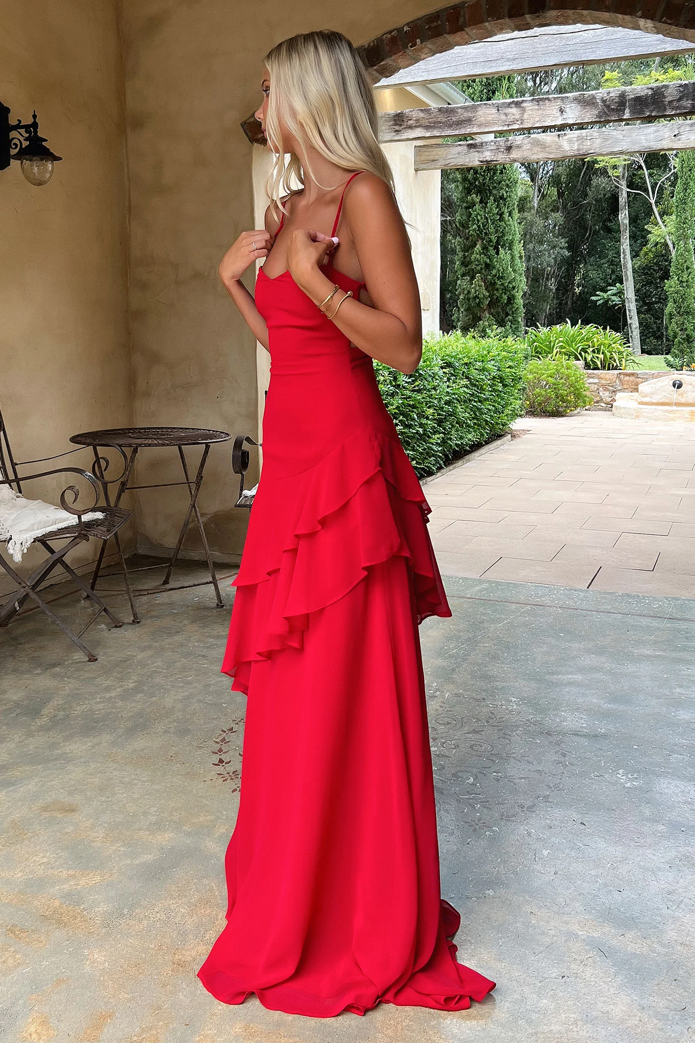 Anais Tiered Ruffle Maxi Dress - Red - Image 6