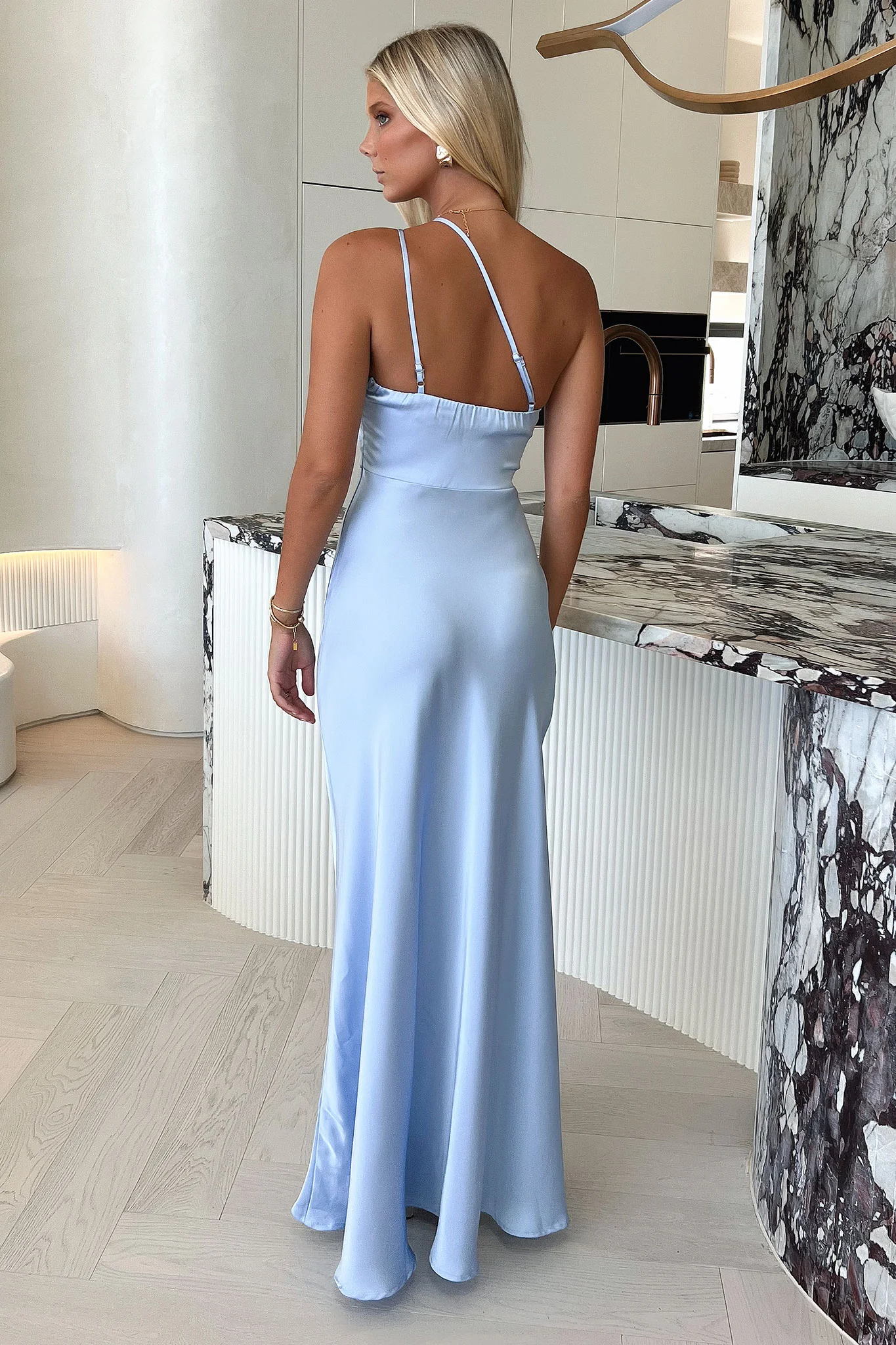 Aurelia One-Shoulder Satin Maxi Dress - Blue - Image 2