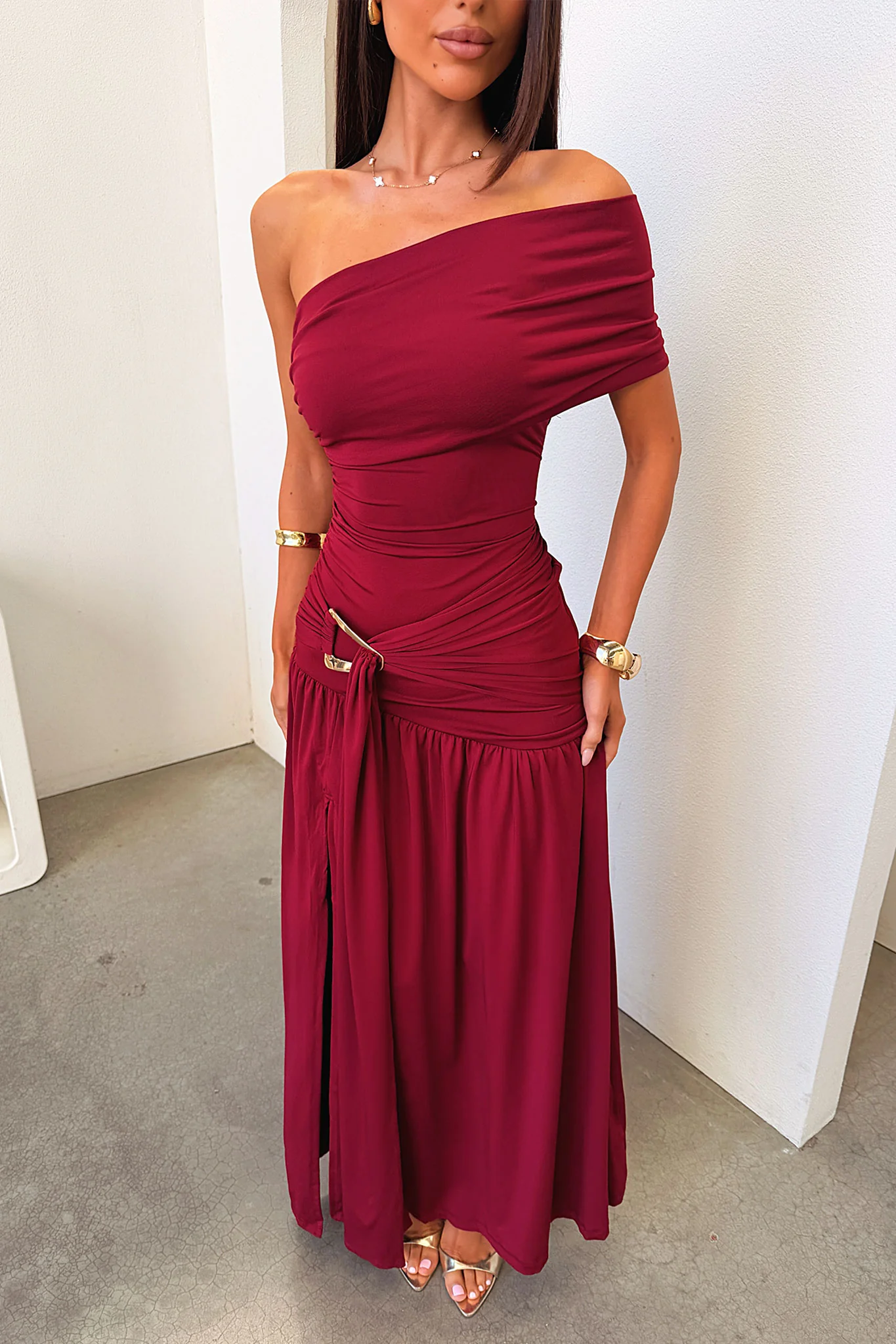 Aveline Strapless Wrap Maxi Dress - Burgundy - Image 2