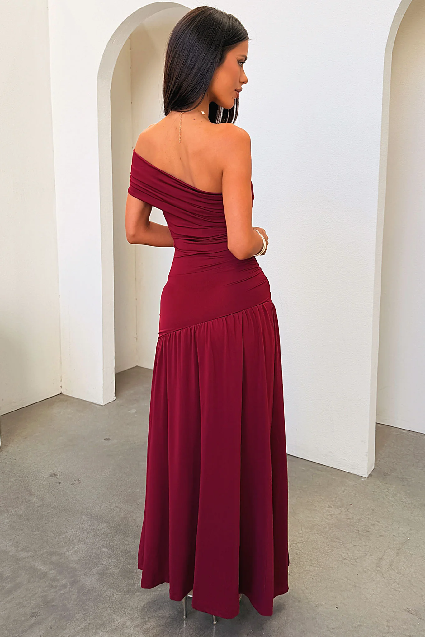 Aveline Strapless Wrap Maxi Dress - Burgundy - Image 4