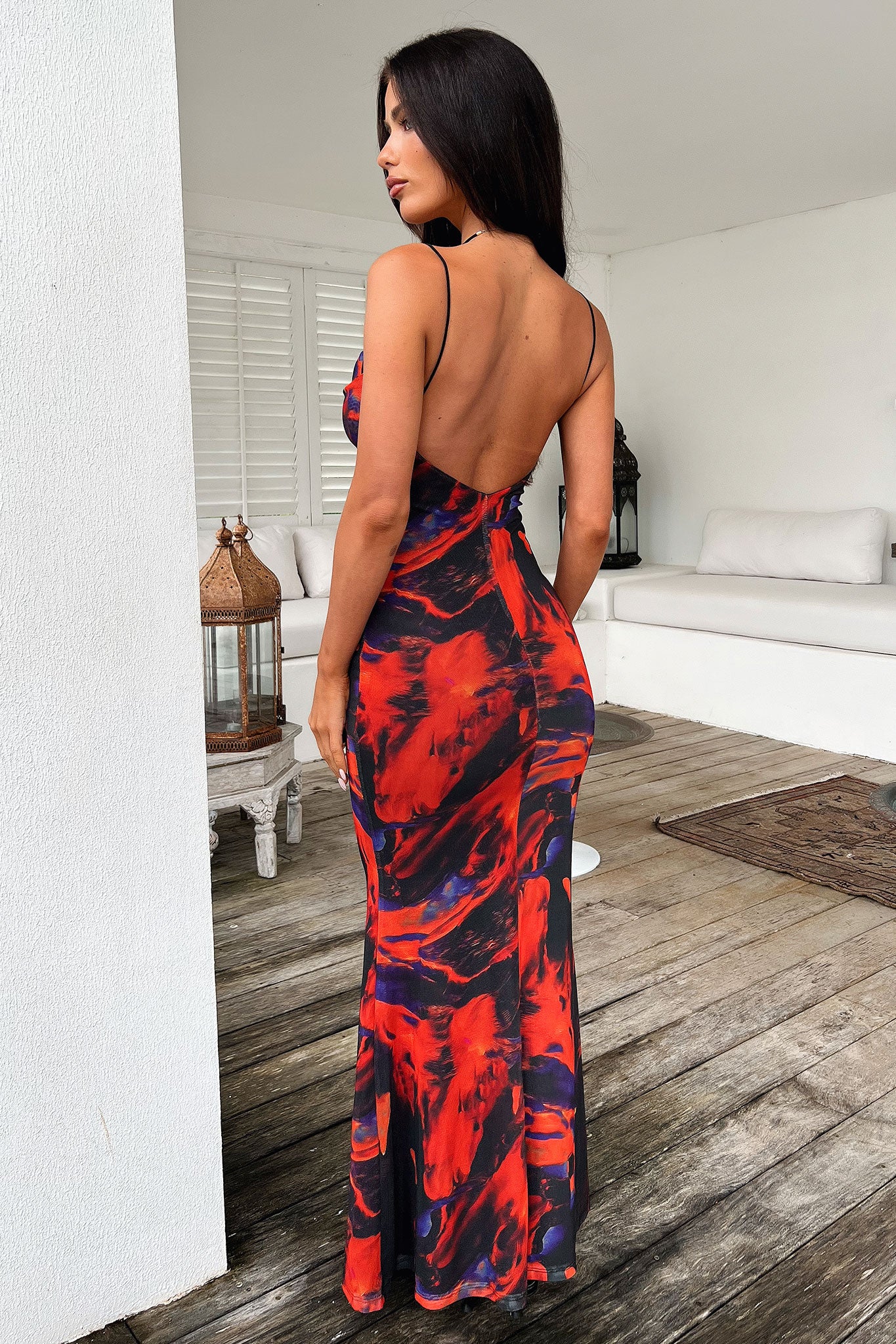 Barb Mesh Maxi Dress - Black/Red - Image 6