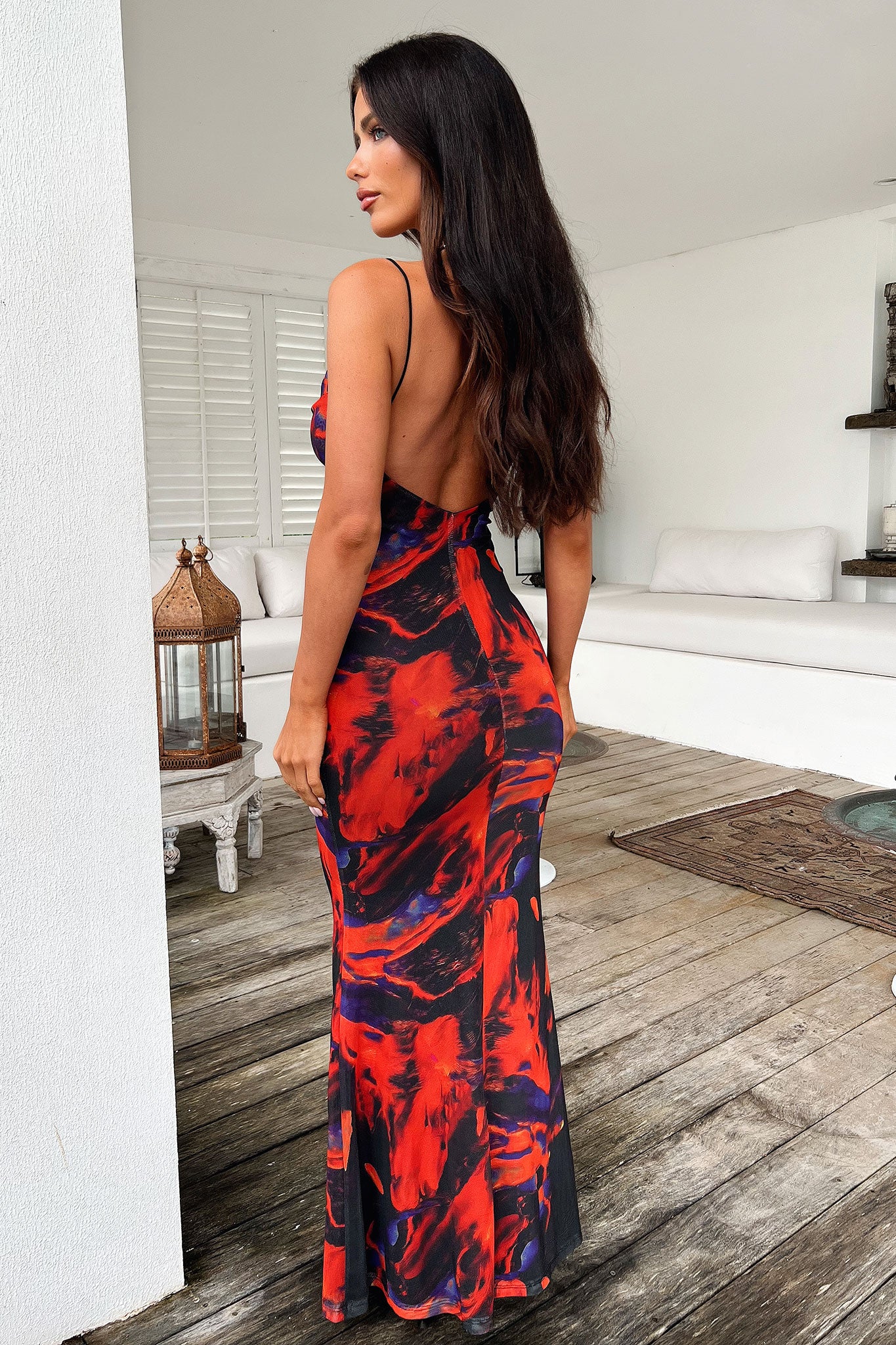 Barb Mesh Maxi Dress - Black/Red - Image 7