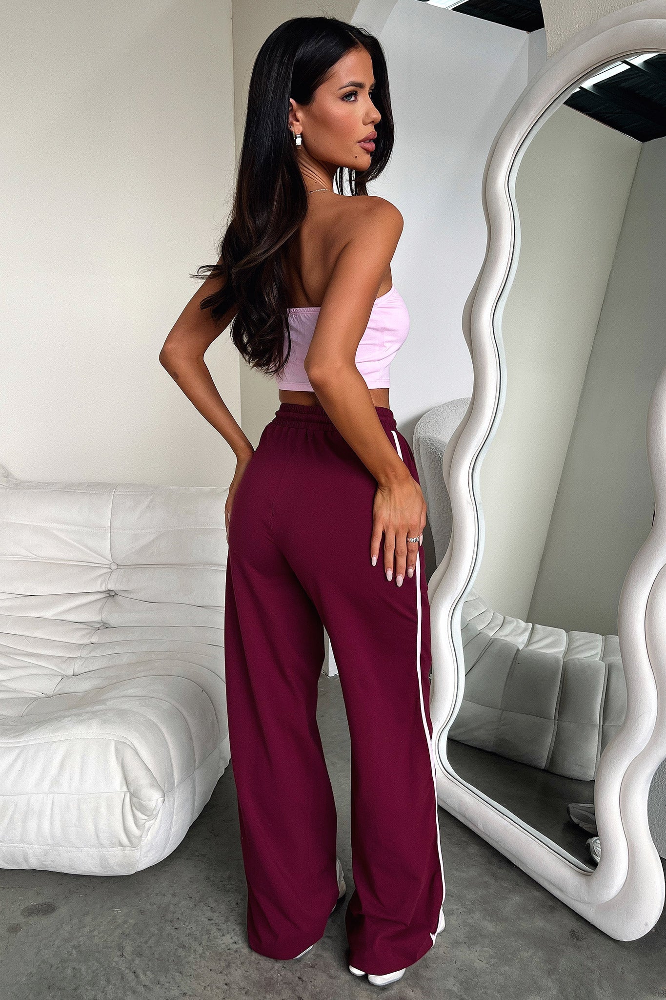 Beckham Wide Leg Pants - Burgundy - Image 10