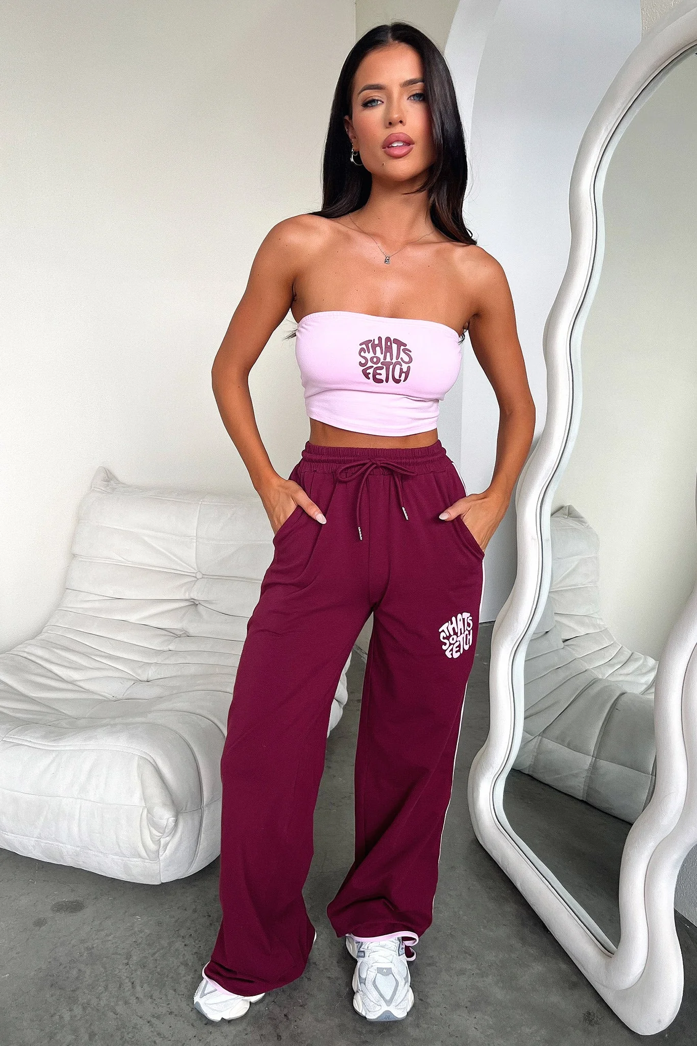 Beckham Wide Leg Pants - Burgundy - Image 4