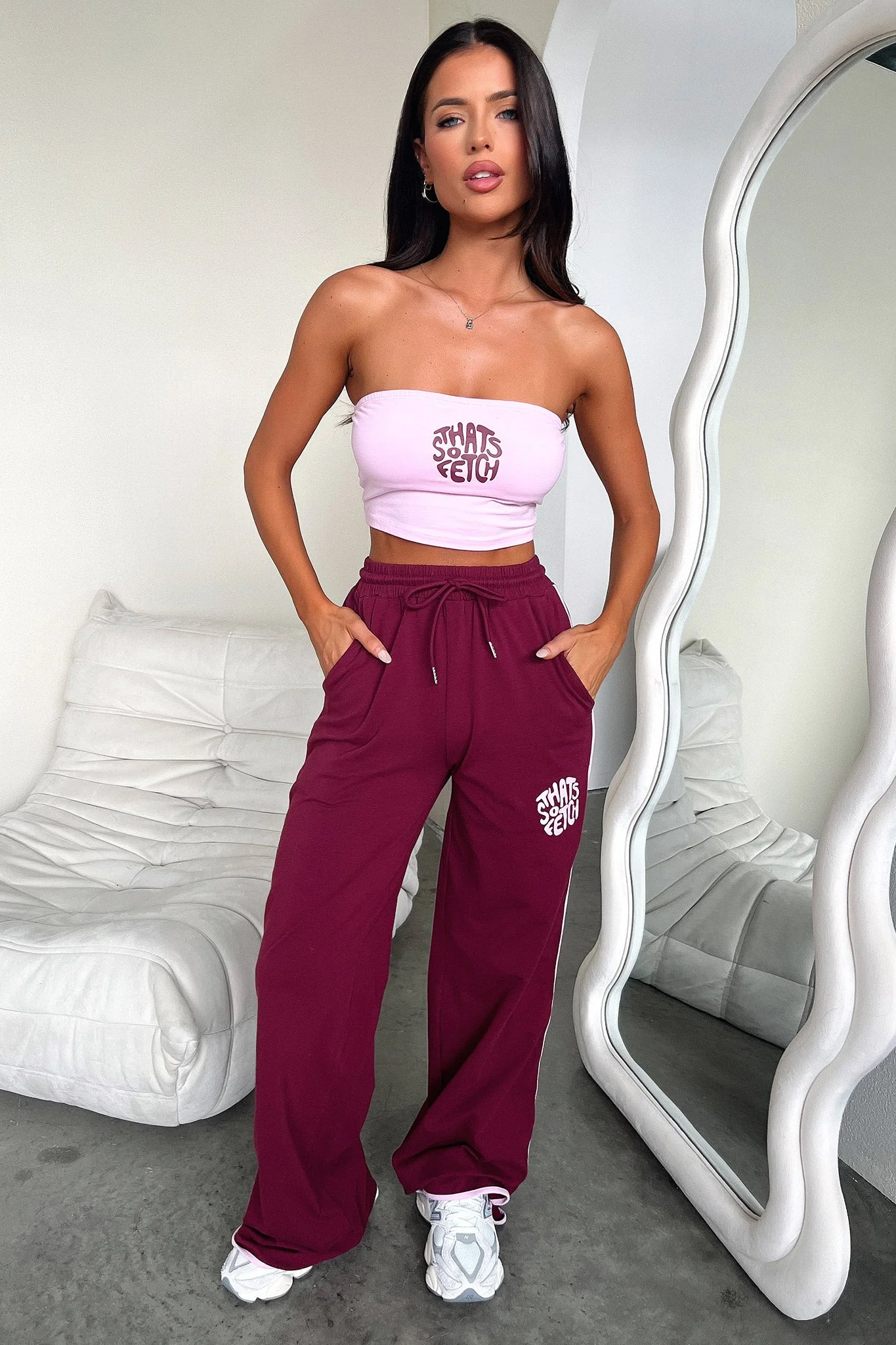 Beckham Wide Leg Pants - Burgundy - Image 9