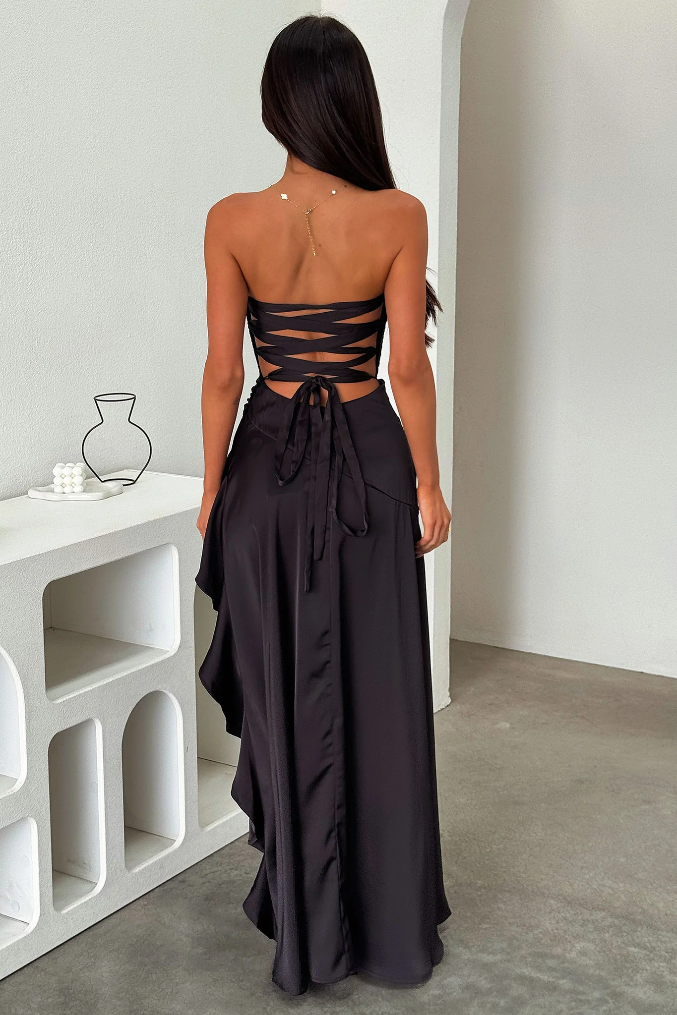 Carly Strapless Satin Maxi Dress - Black - Image 3