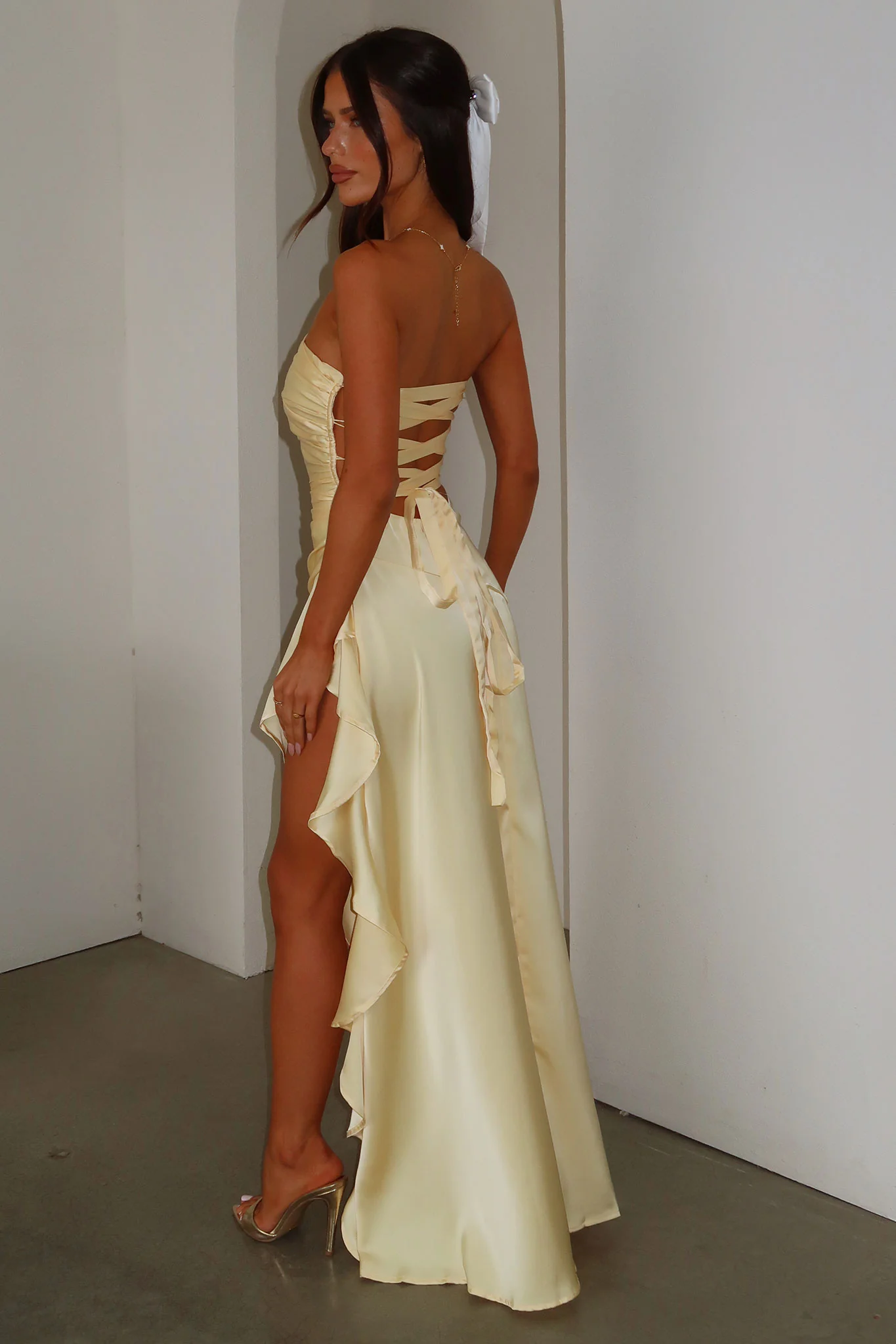 Carly Strapless Satin Maxi Dress - Yellow - Image 2