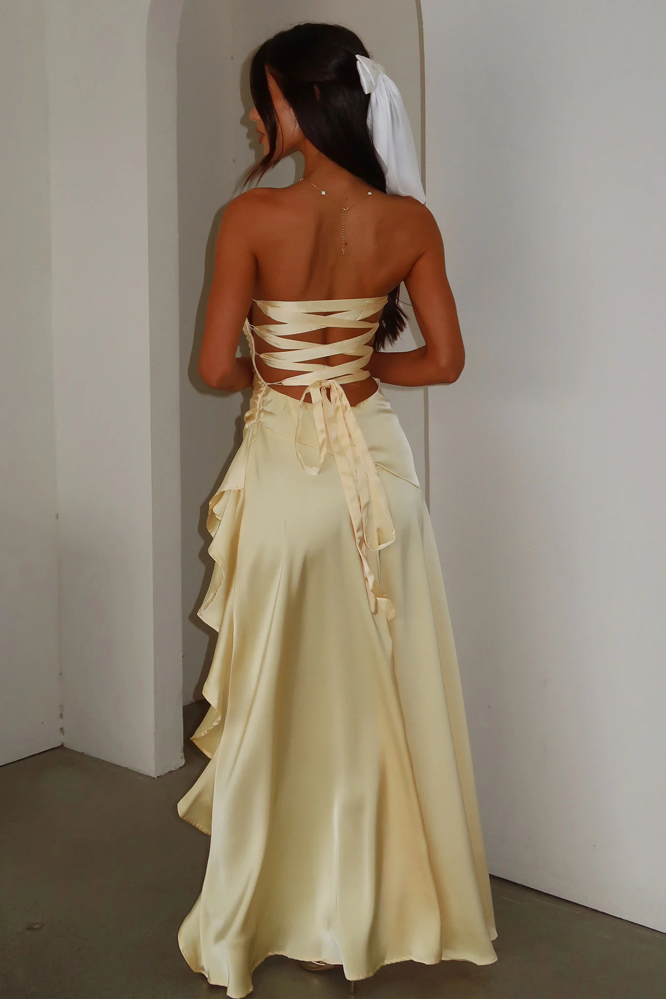 Carly Strapless Satin Maxi Dress - Yellow - Image 8