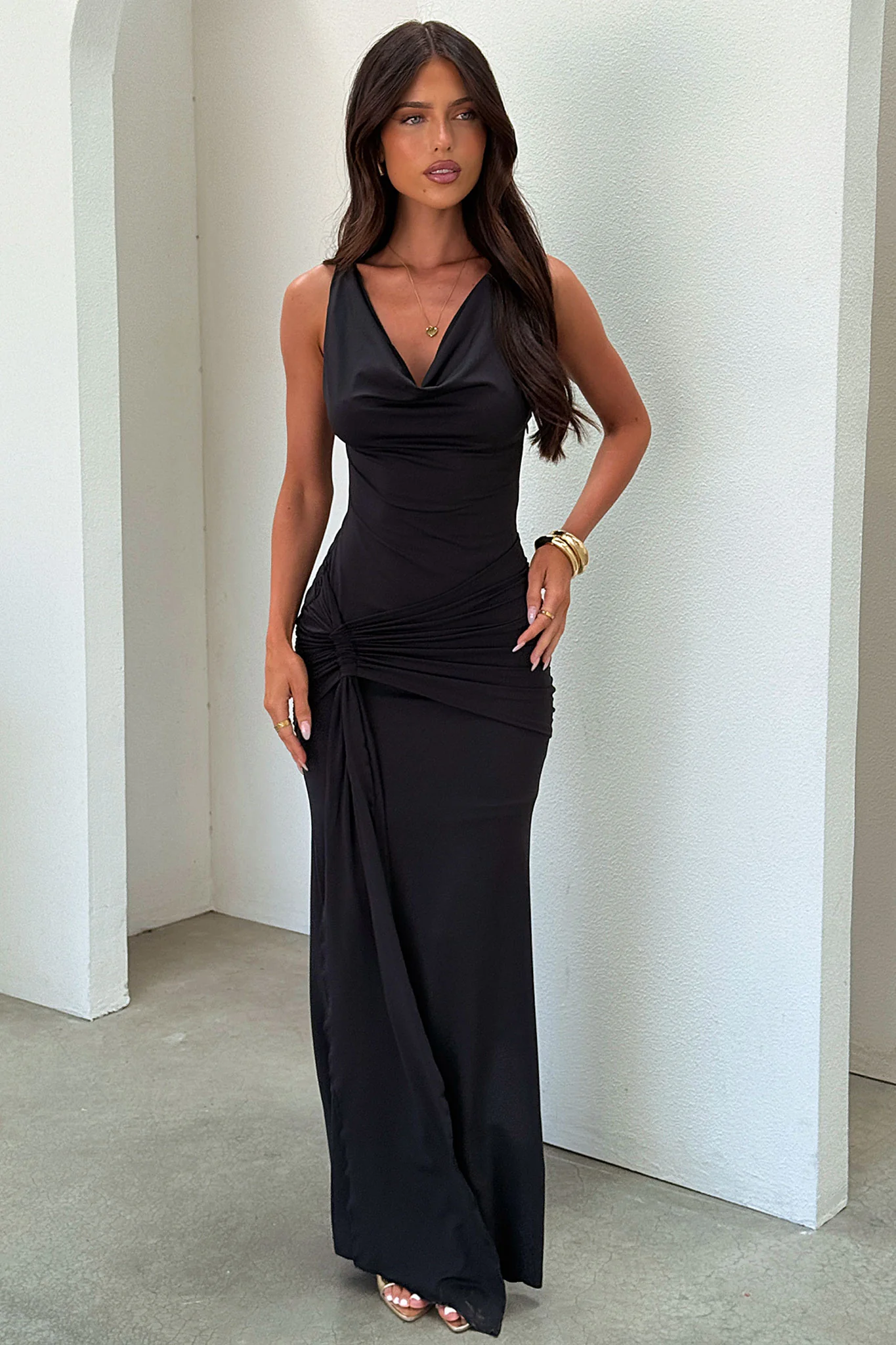 Catherine Cowl Neck Maxi Dress - Black - Image 6