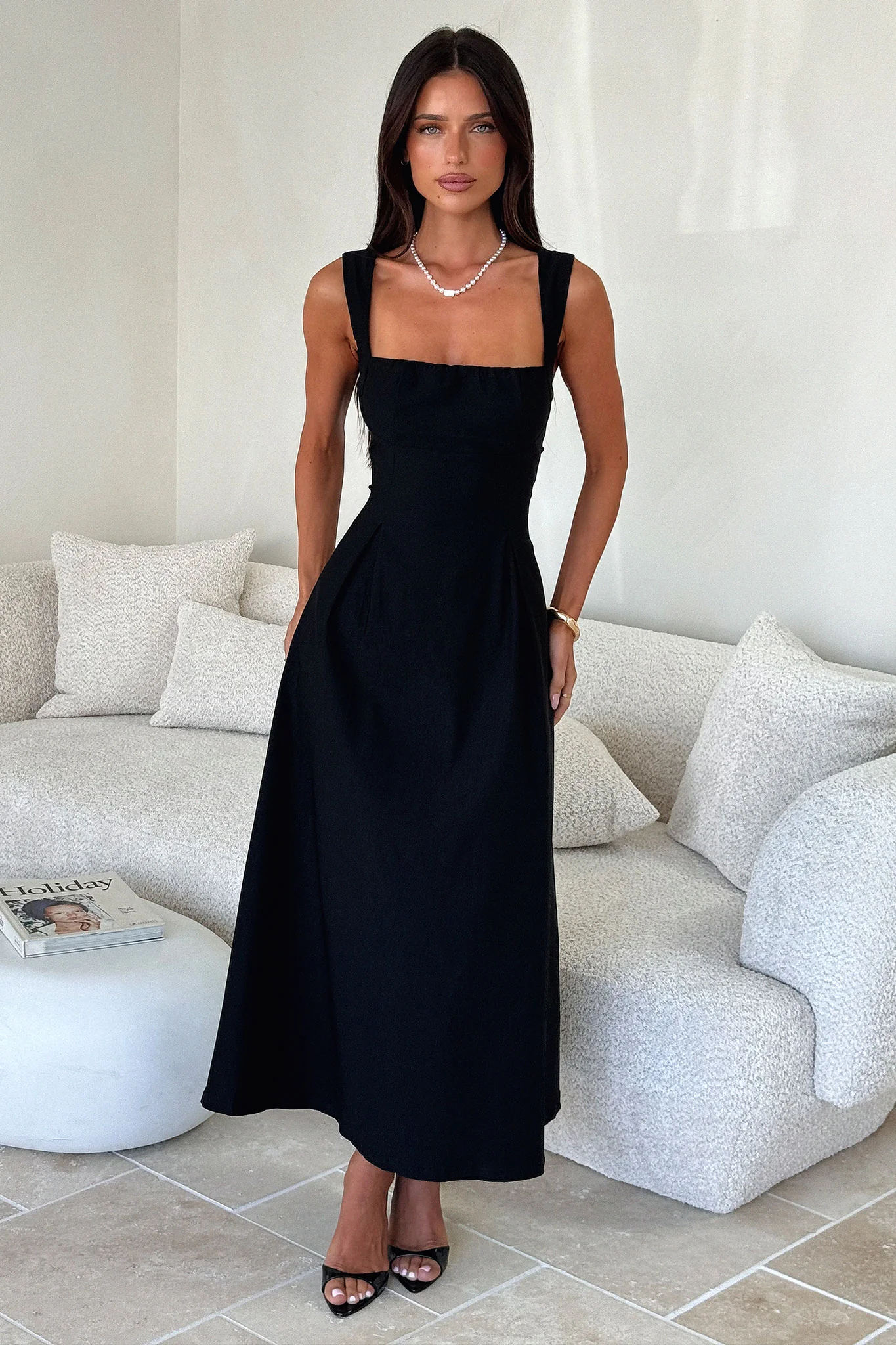 Chantelle Square Neck Midi Dress - Black