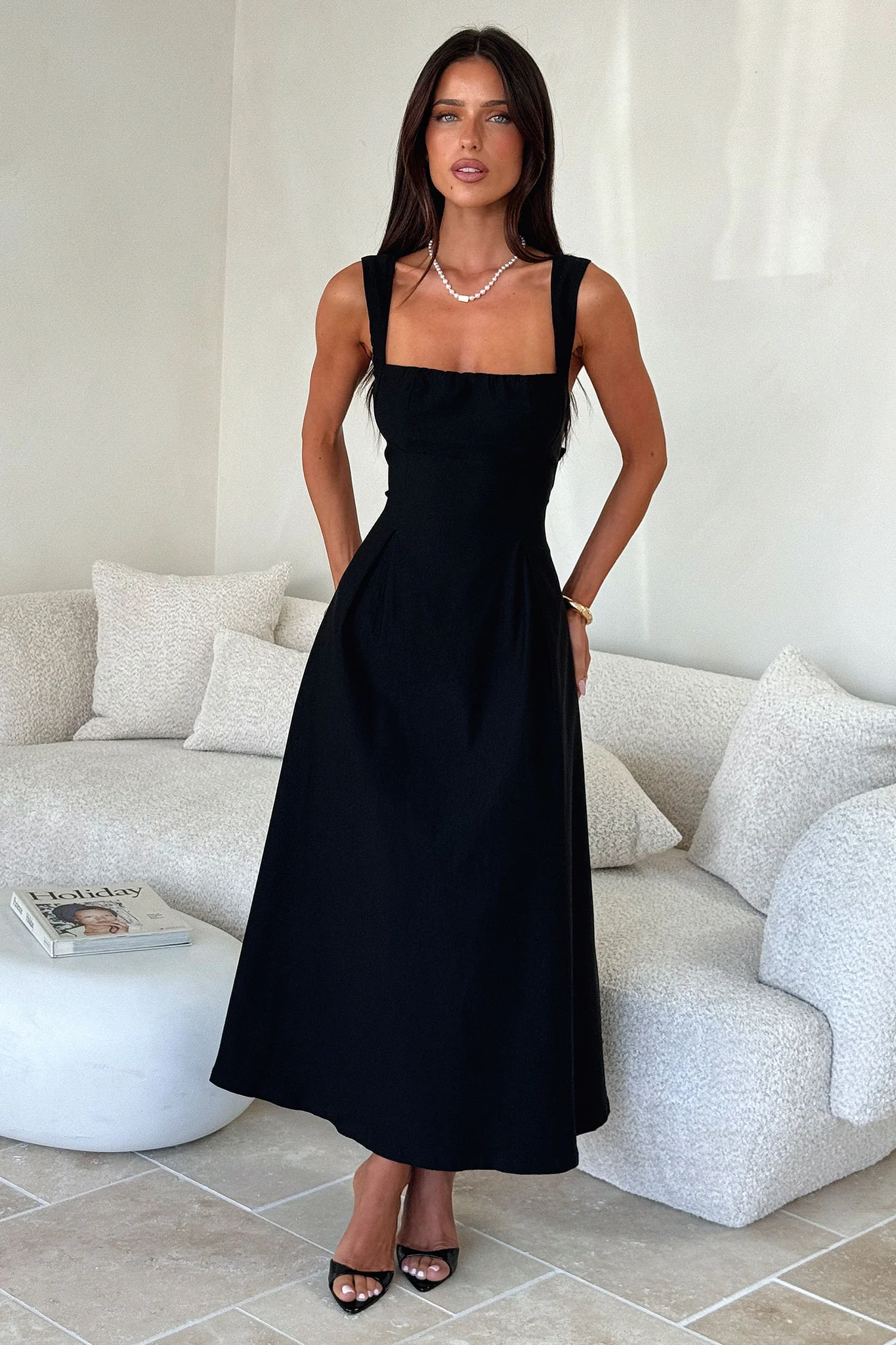 Chantelle Square Neck Midi Dress - Black - Image 5