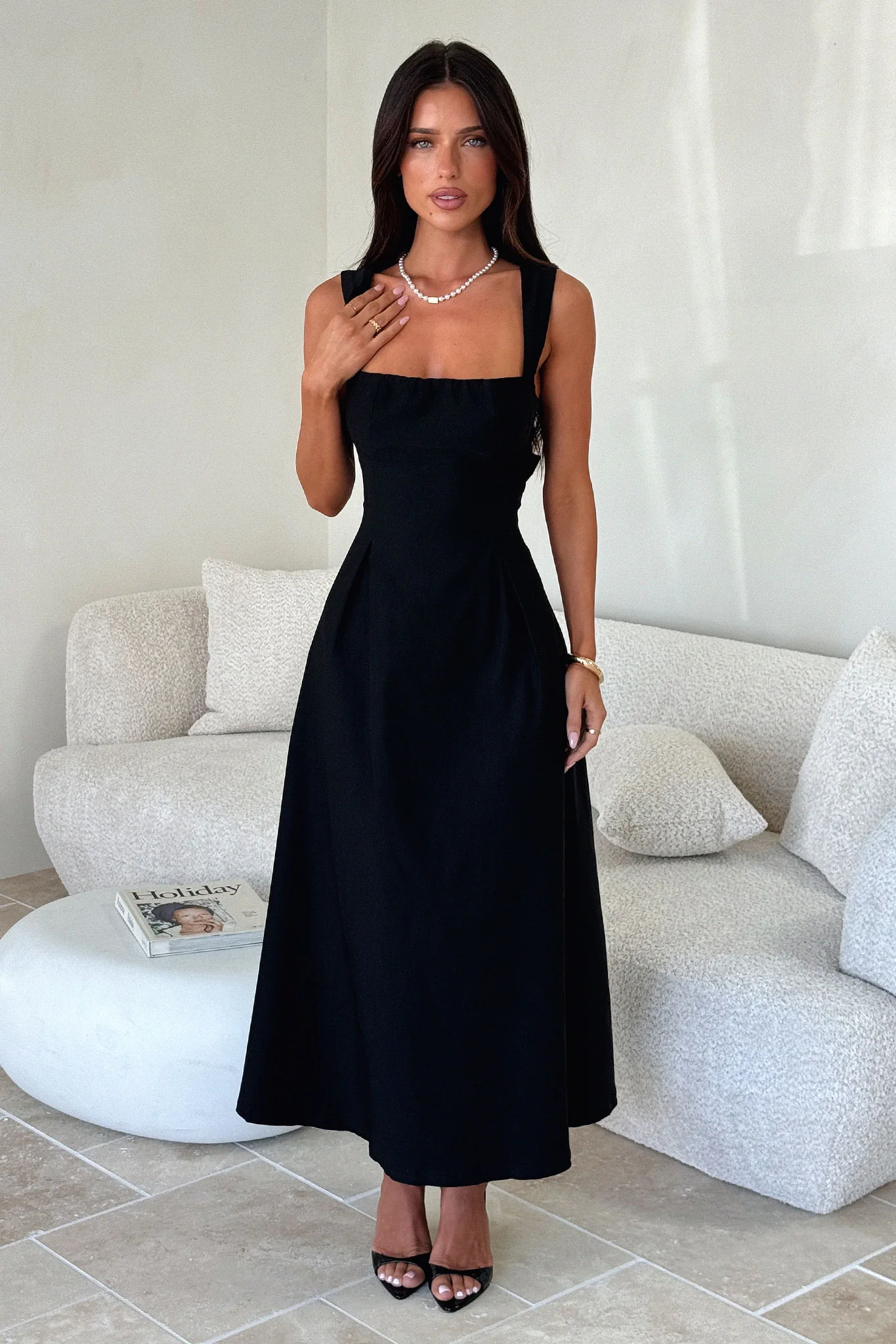 Chantelle Square Neck Midi Dress - Black - Image 6