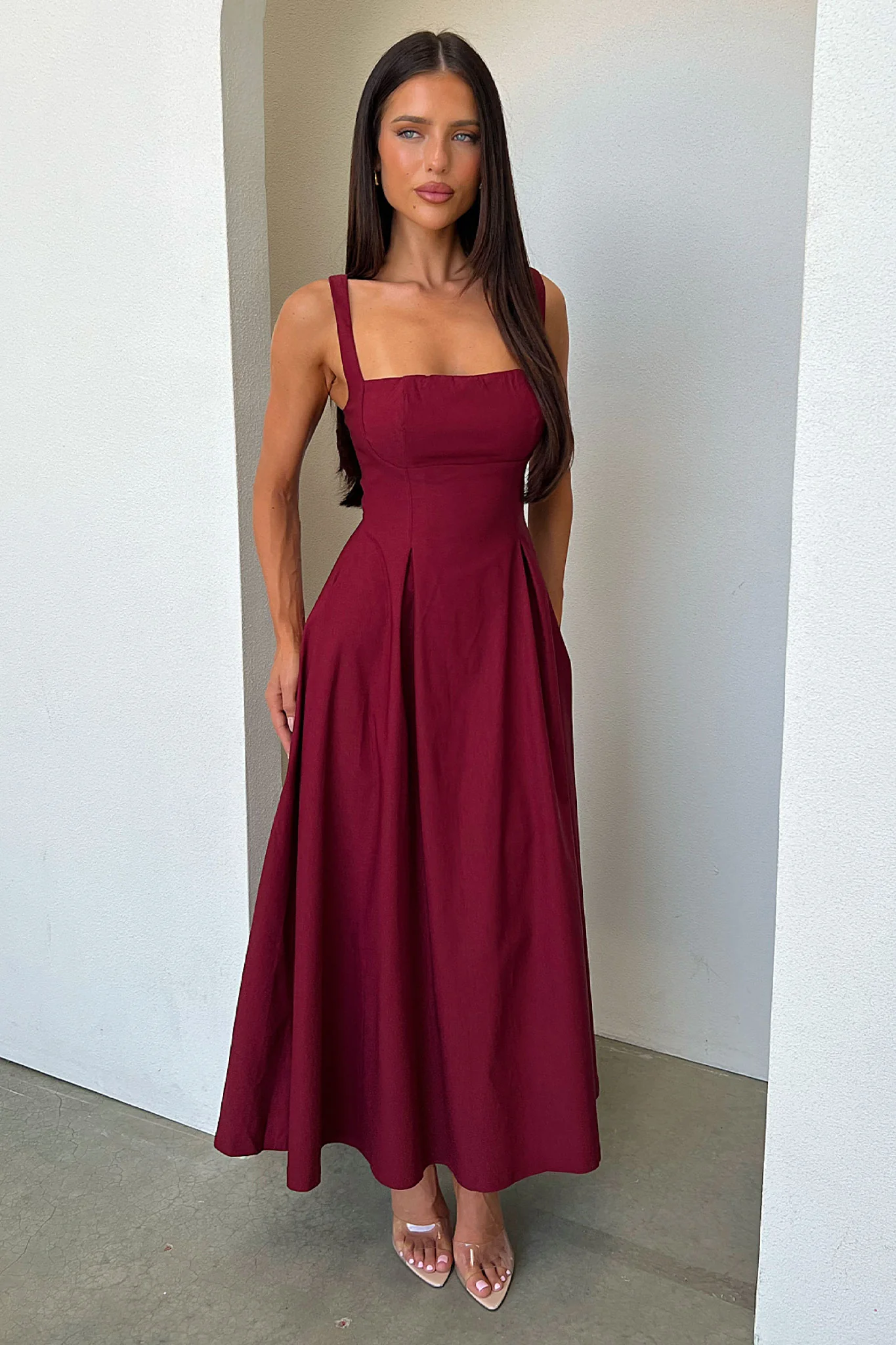 Chantelle Square Neck Midi Dress - Burgundy - Image 2