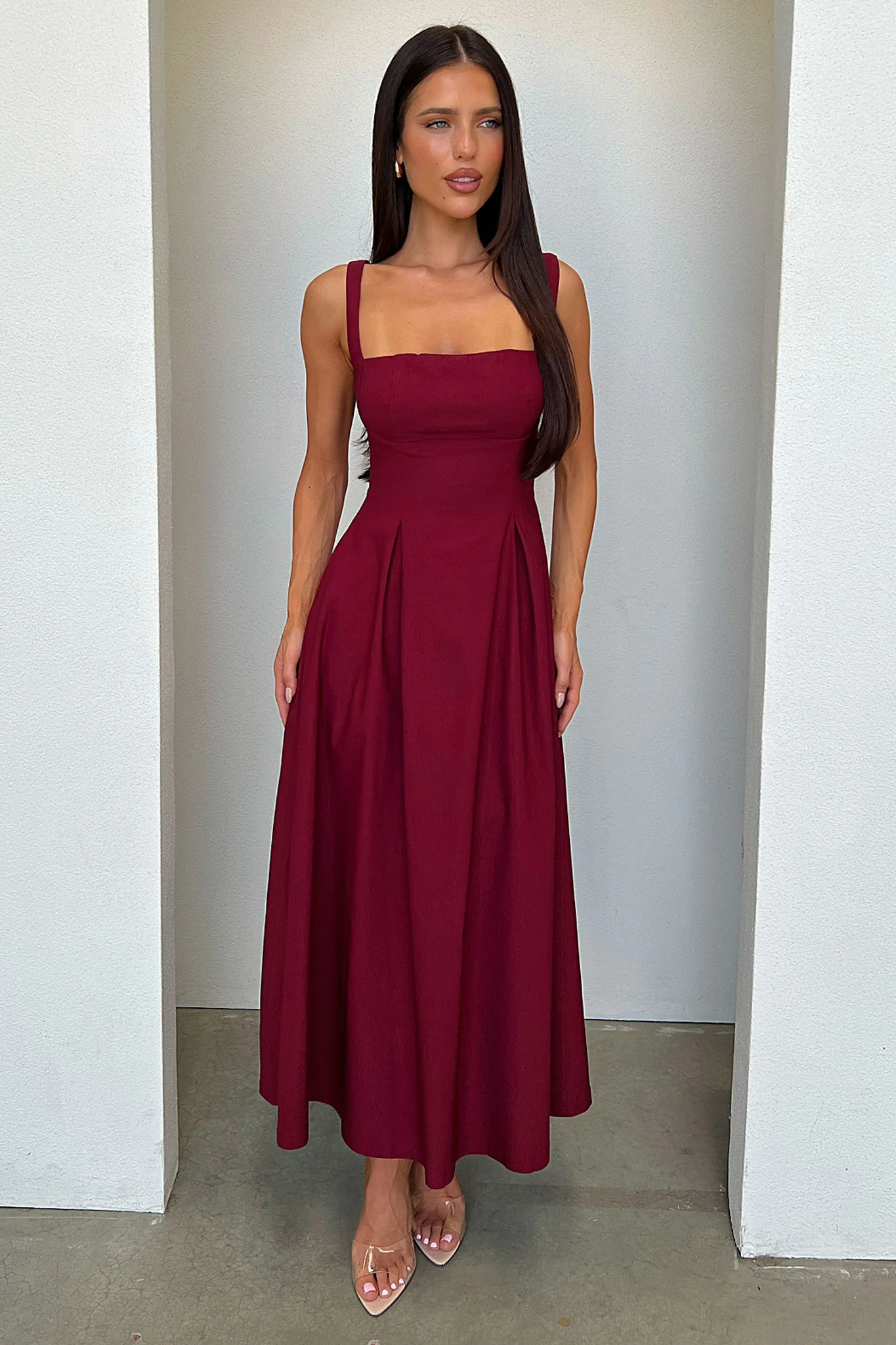 Chantelle Square Neck Midi Dress - Burgundy - Image 3