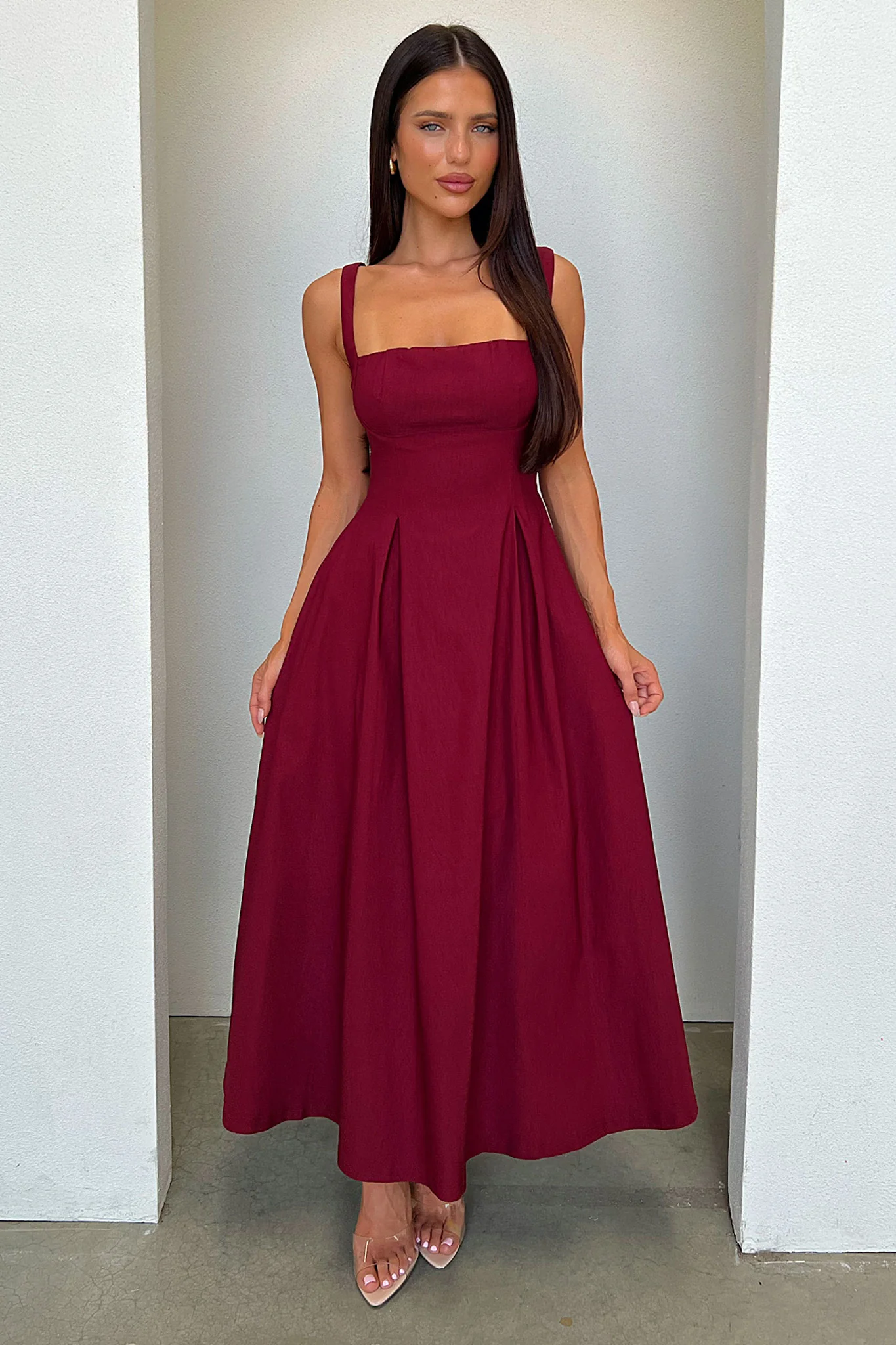 Chantelle Square Neck Midi Dress - Burgundy - Image 4