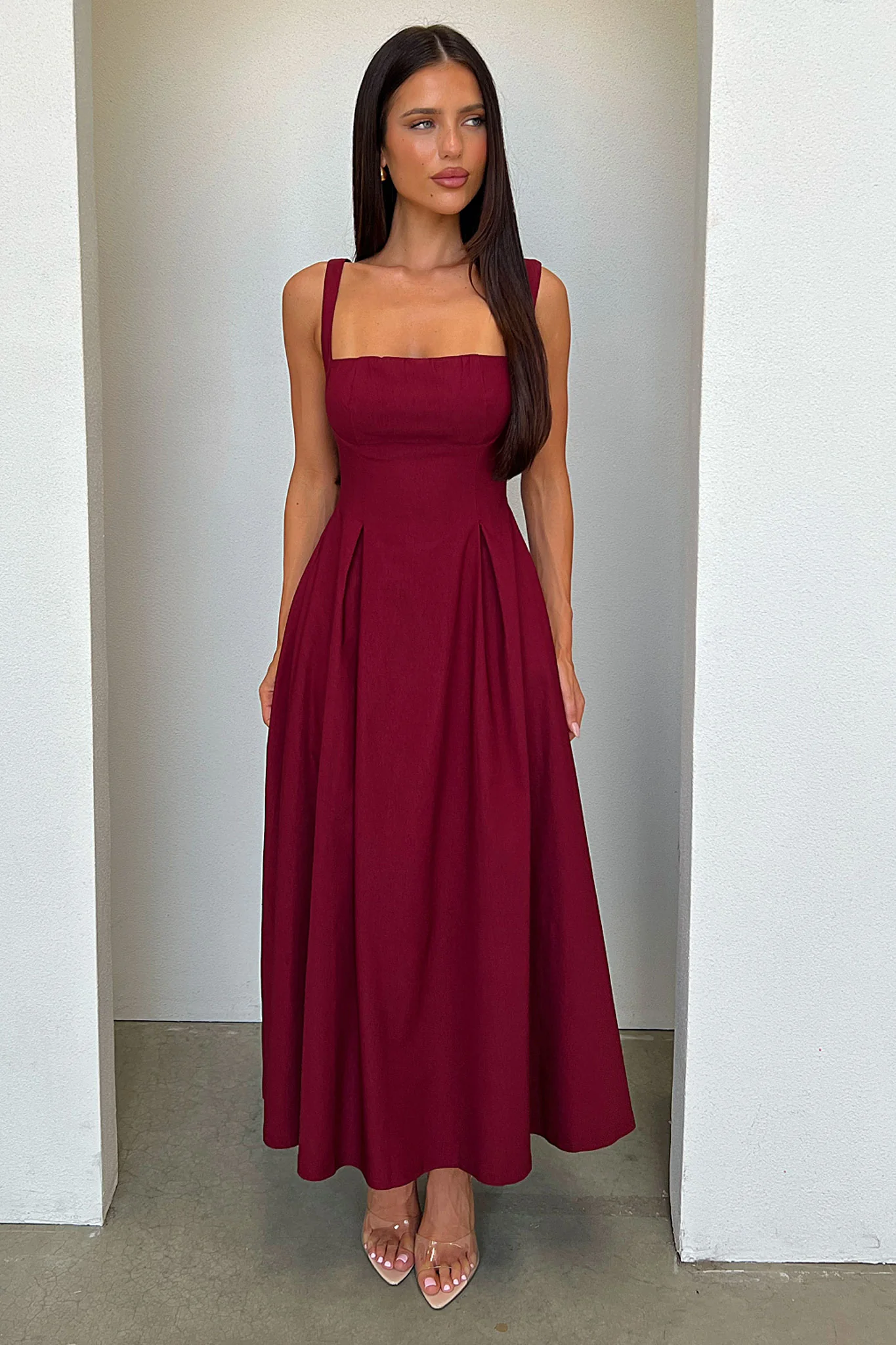 Chantelle Square Neck Midi Dress - Burgundy - Image 6