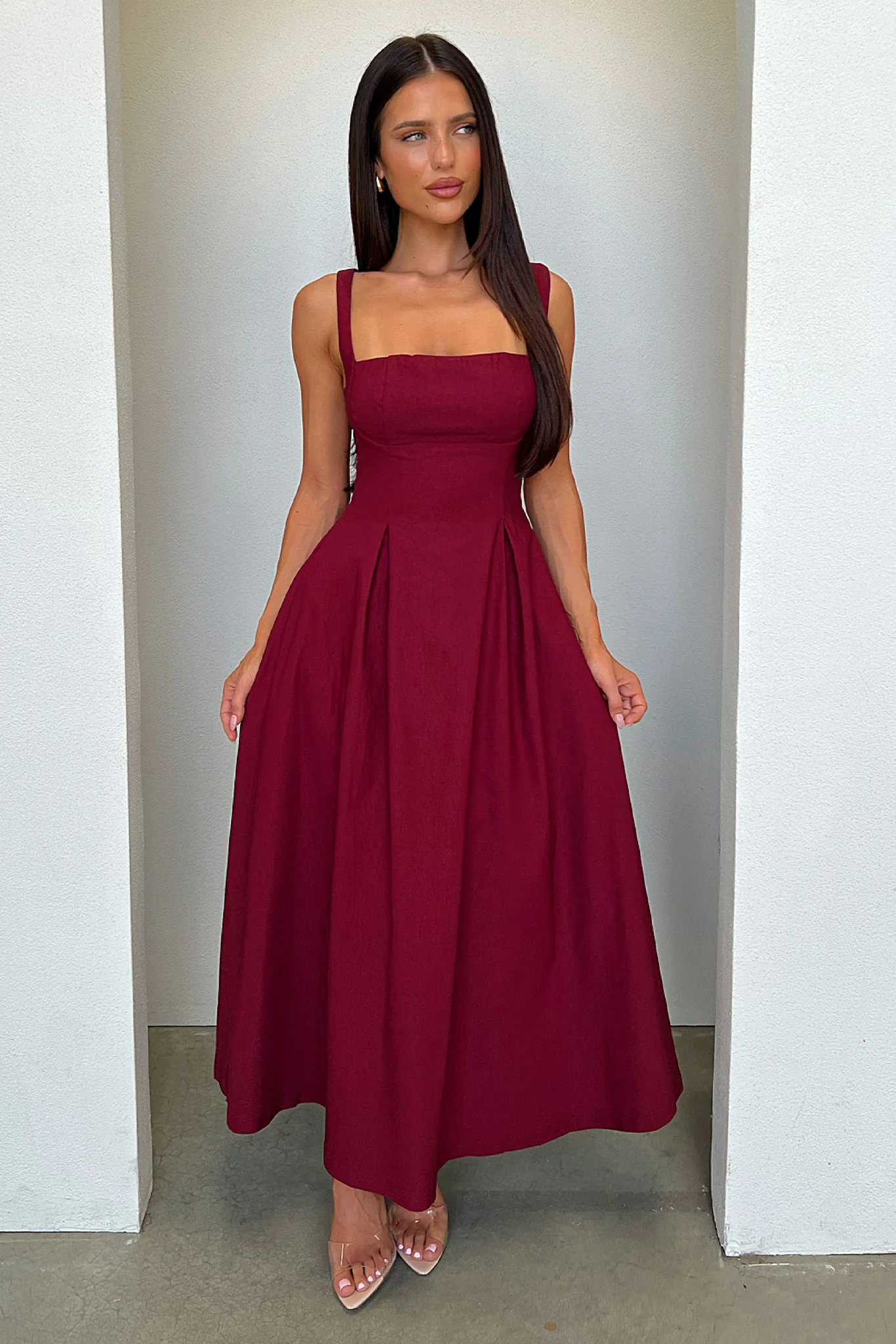 Chantelle Square Neck Midi Dress - Burgundy - Image 7