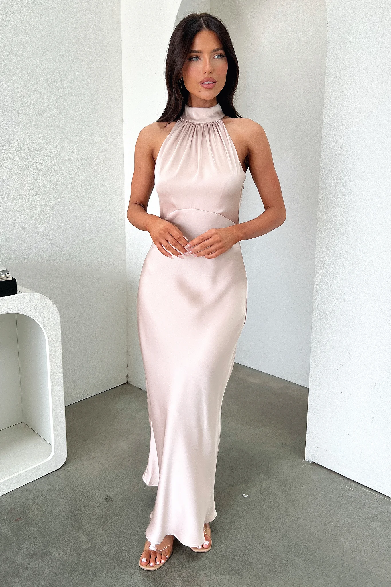 Daphne High Neck Maxi Dress - Champagne - Image 2