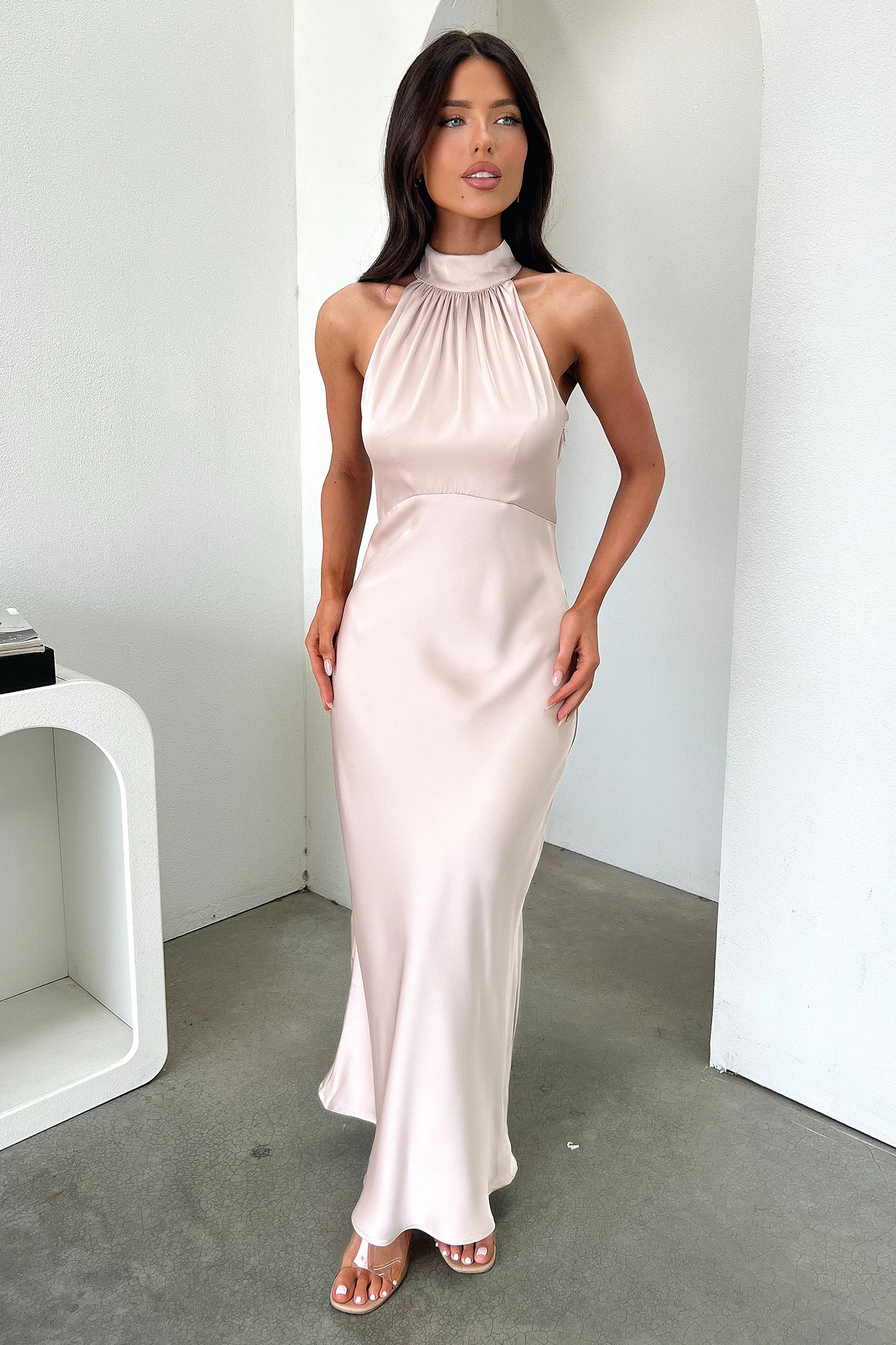 Daphne High Neck Maxi Dress - Champagne - Image 3