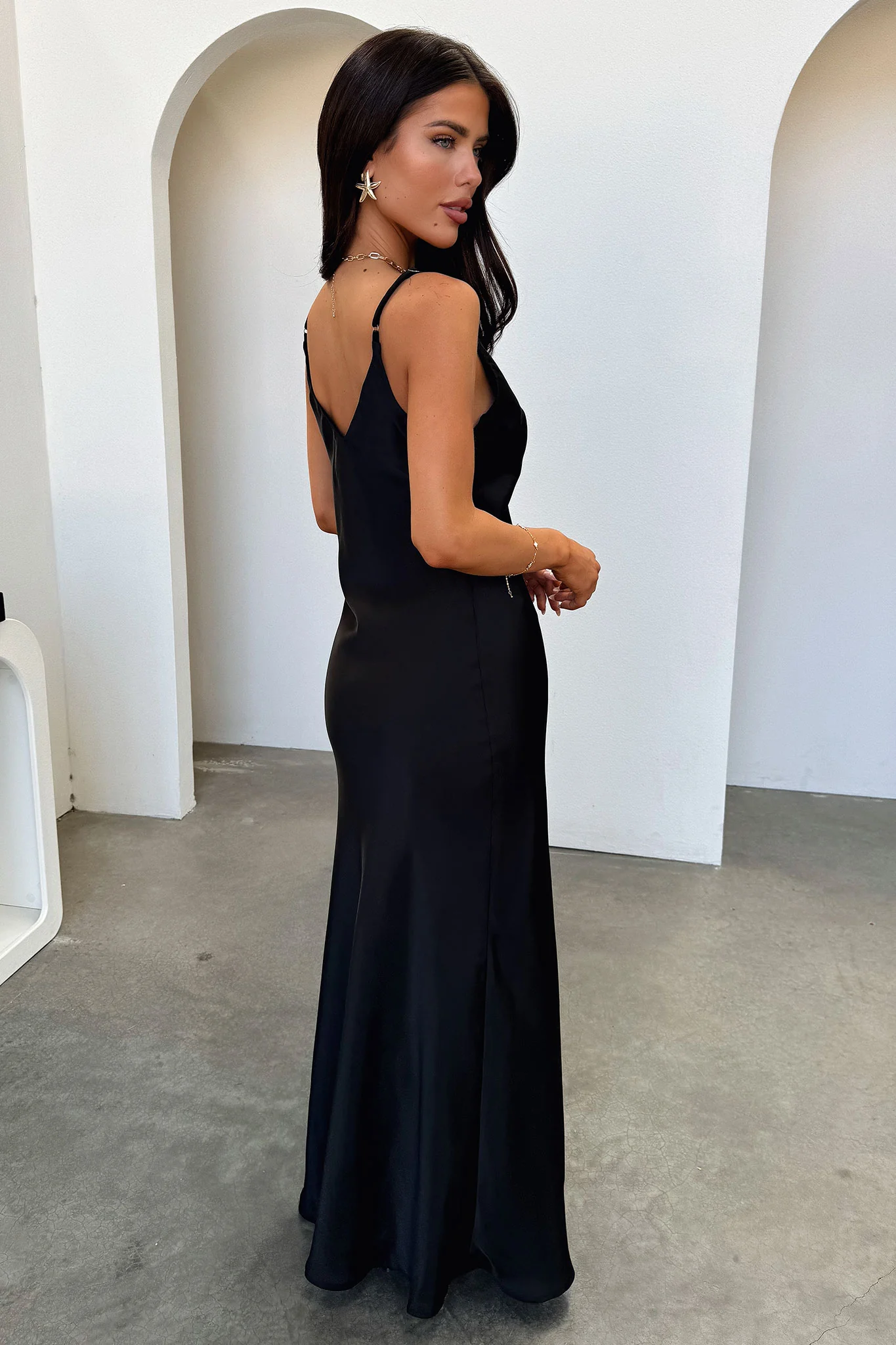 Delilah V-Neck Satin Maxi Dress - Black - Image 4