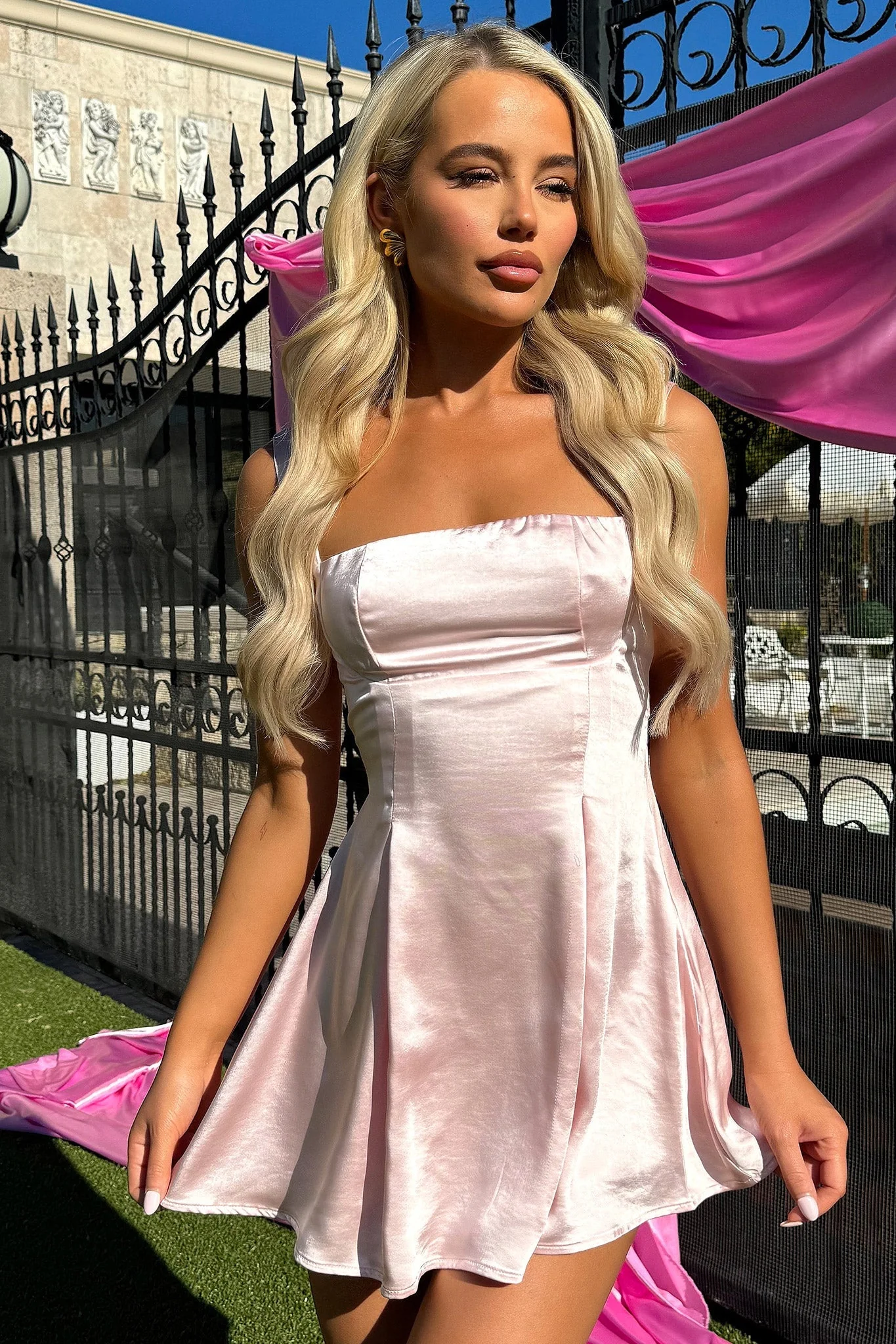 Edina Satin Mini Dress - Pink - Image 4