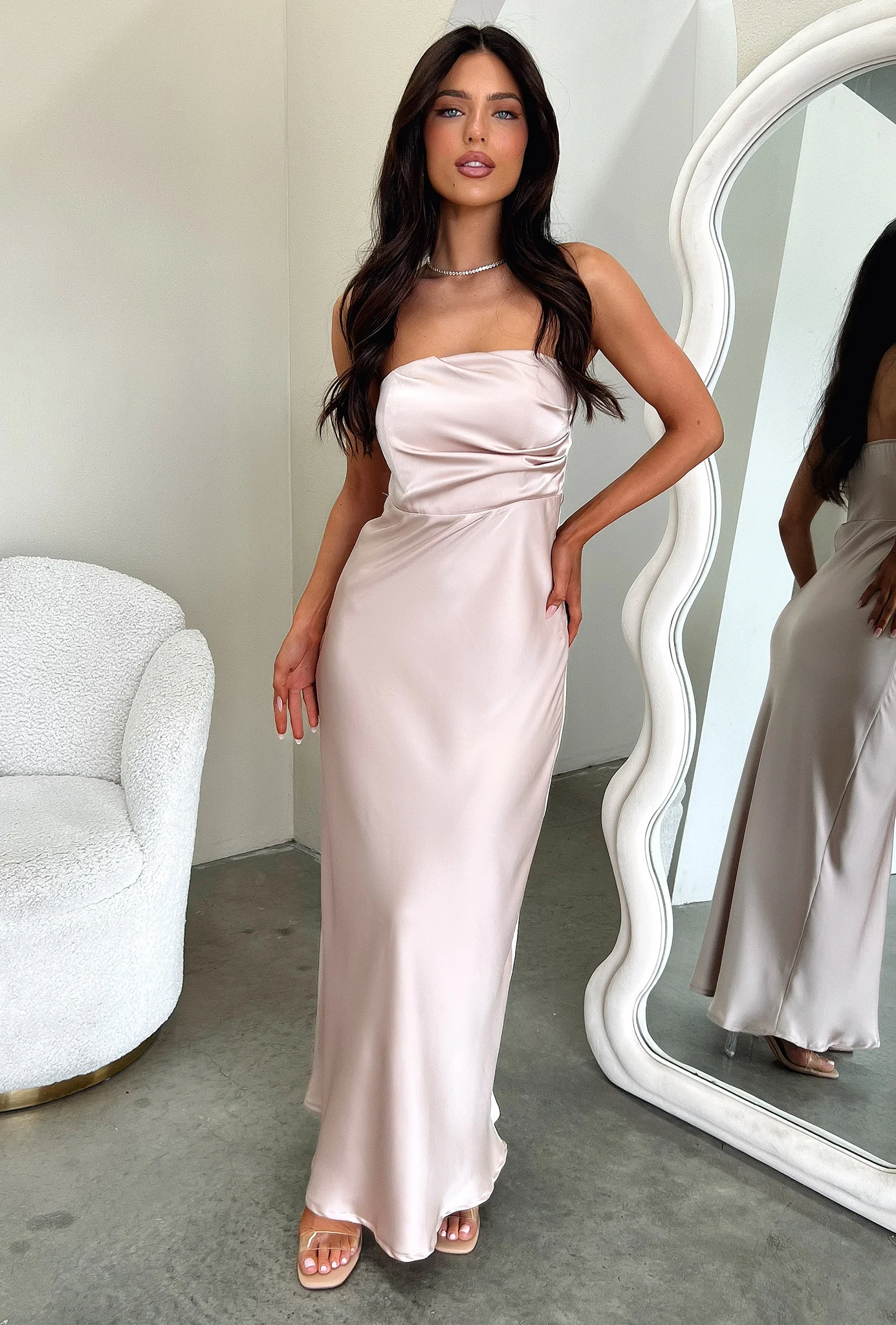 Elio Strapless Satin Maxi Dress - Champagne - Image 2