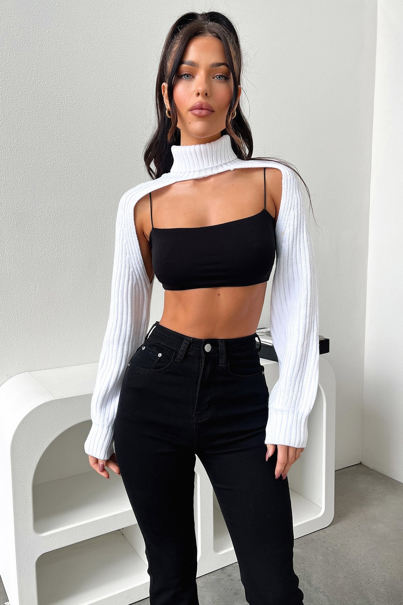 Evie Turtleneck Shrug - White - Image 6