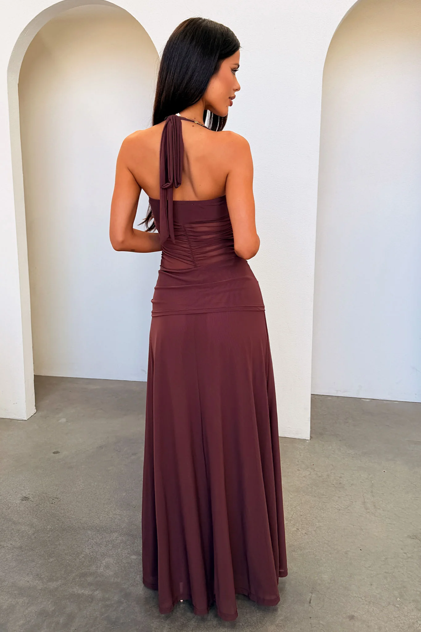 Gabrielle Halterneck Mesh Maxi Dress - Brown - Image 8