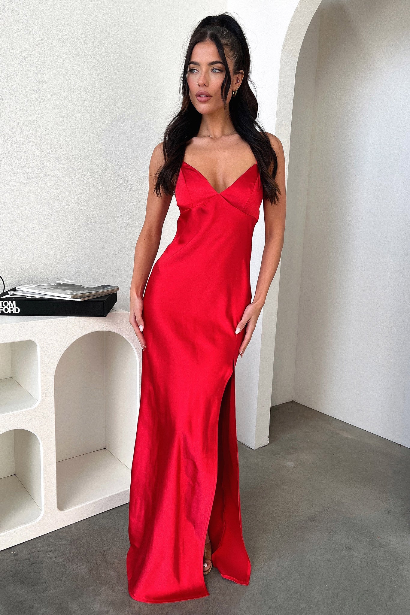 Jennifer Satin Maxi Dress - Red - Image 2
