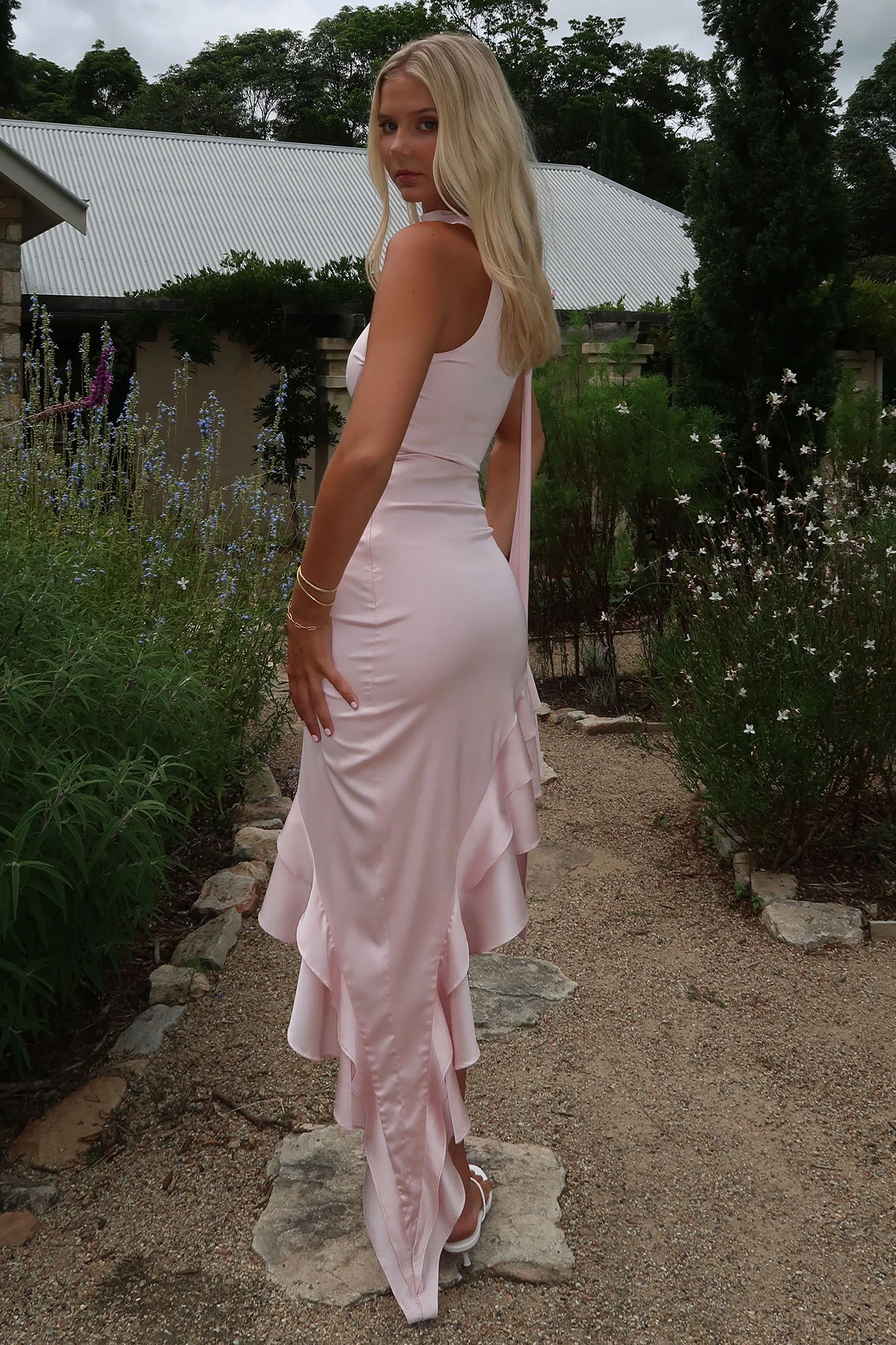 Kara One Shoulder Satin Maxi Dress - Pink - Image 2