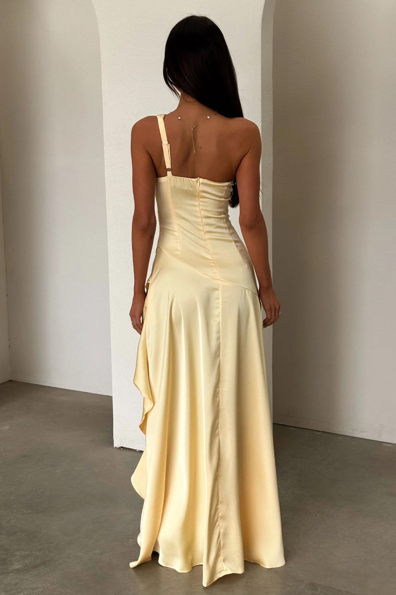 Leni One Shoulder Satin Maxi Dress - Yellow - Image 7