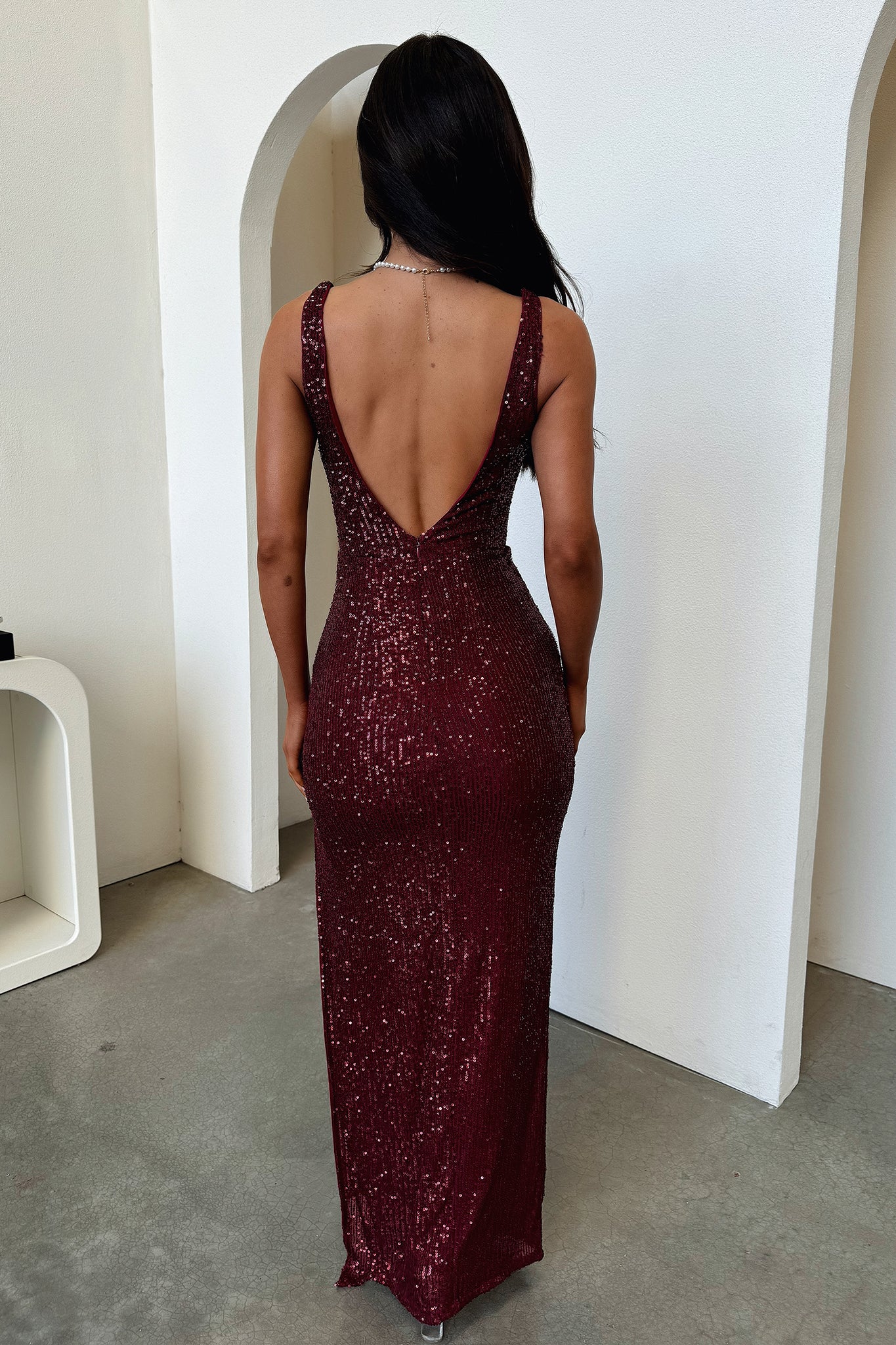 Lepore Sequin Cowl Neck Maxi Dress - Burgundy - Image 8