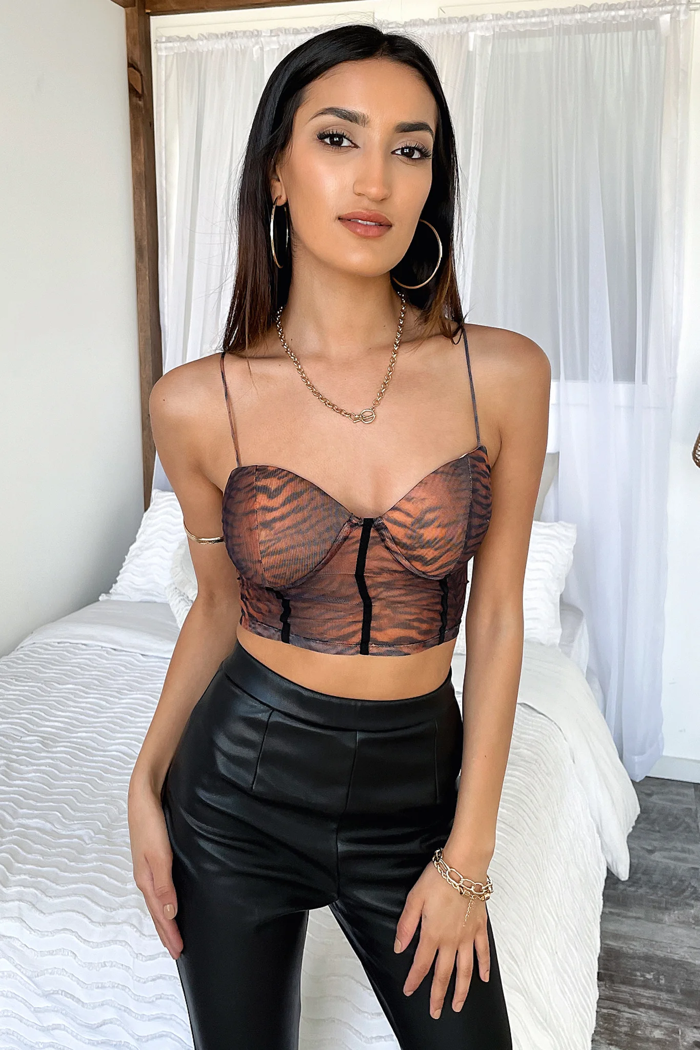 Lopez Bustier Crop - Brown Tiger Print - Image 4