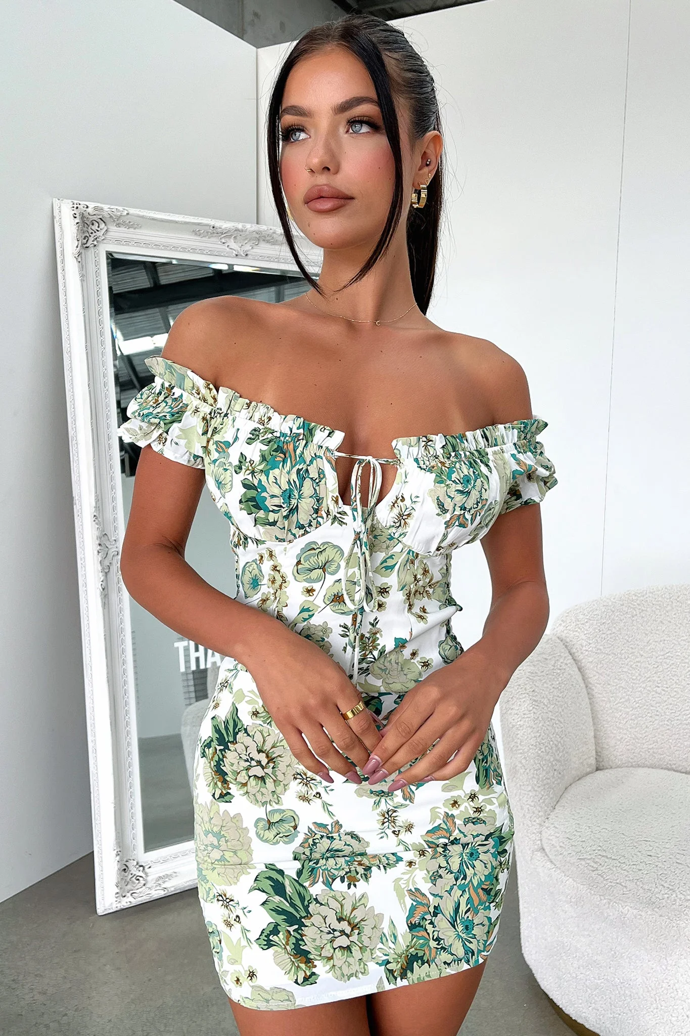 Maisie Dress - Green/White Floral - Image 6