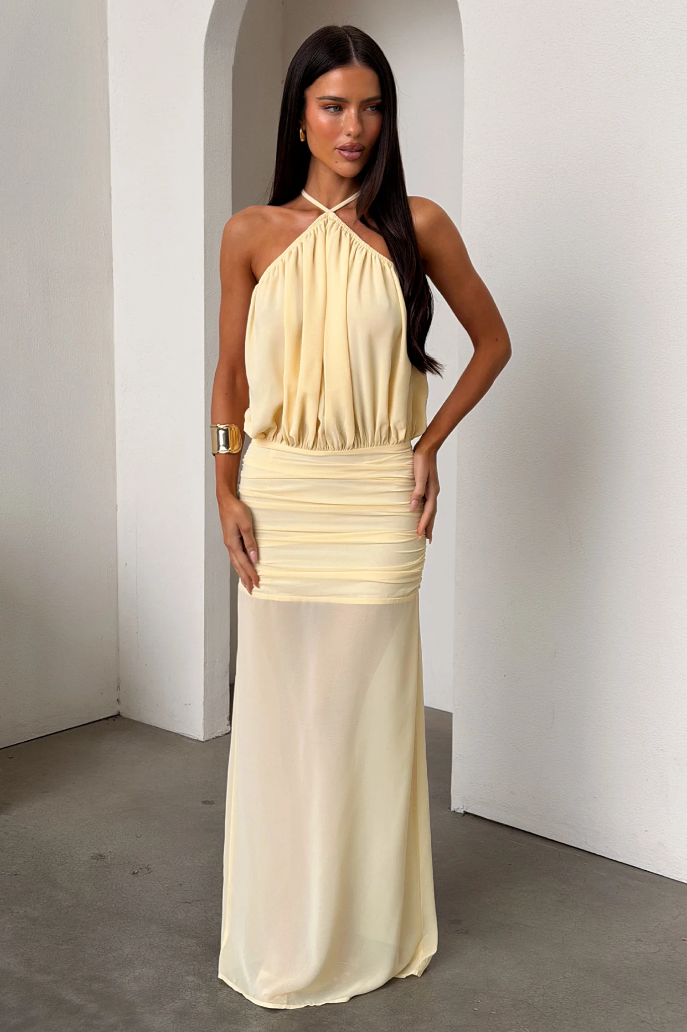 Milly Halter Neck Maxi Dress - Yellow - Image 5