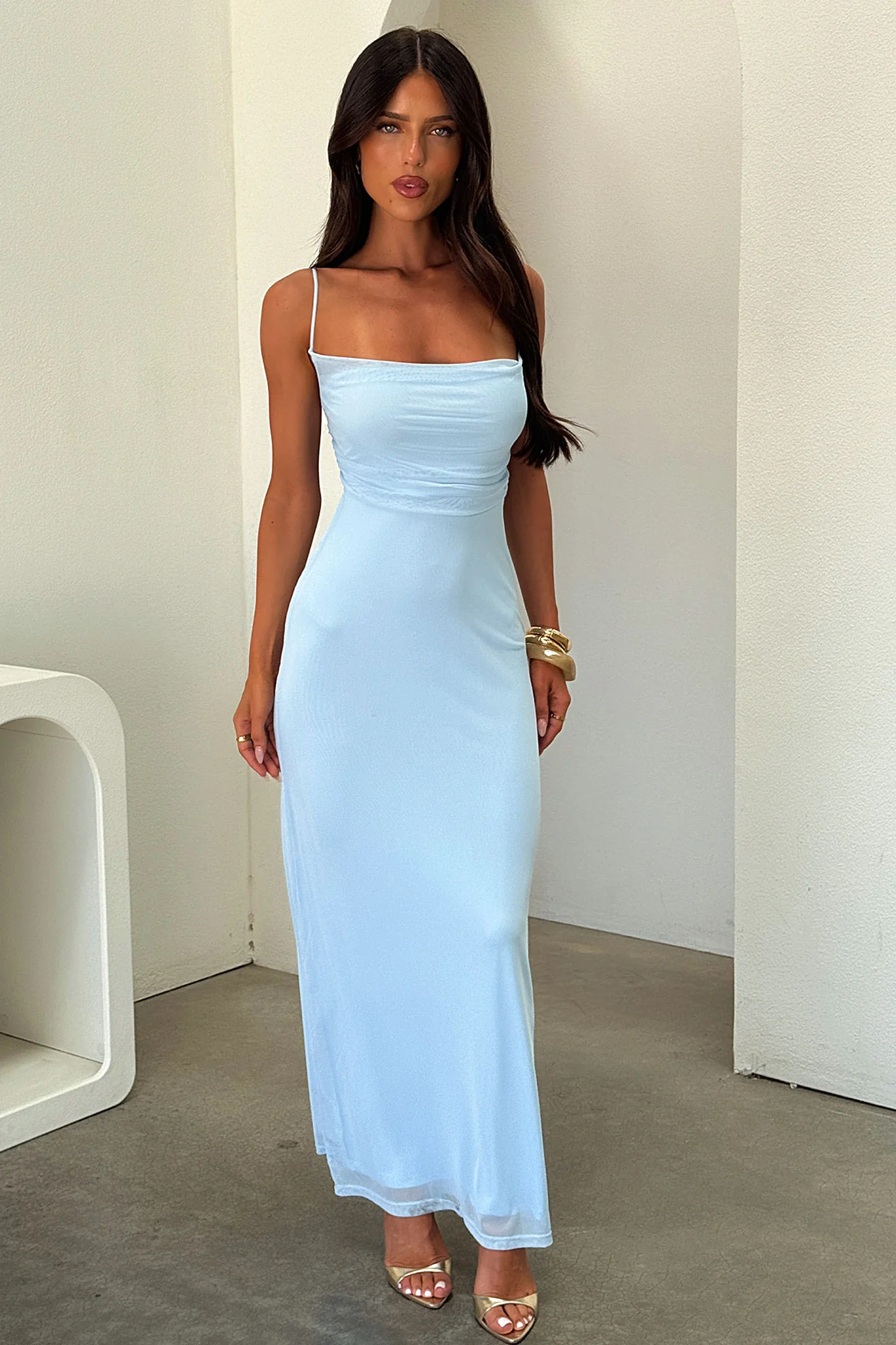 Nadine Lace-Up Back Maxi Dress - Baby Blue - Image 6
