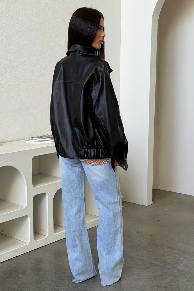 Nyra Faux Leather Jacket - Black - Image 3