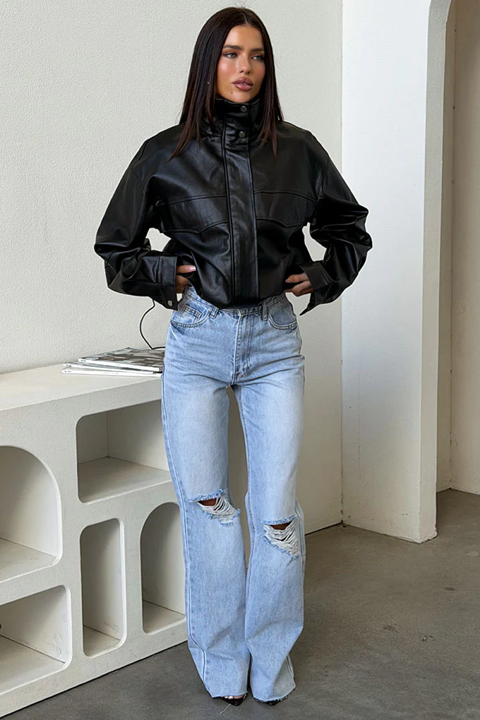 Nyra Faux Leather Jacket - Black - Image 5