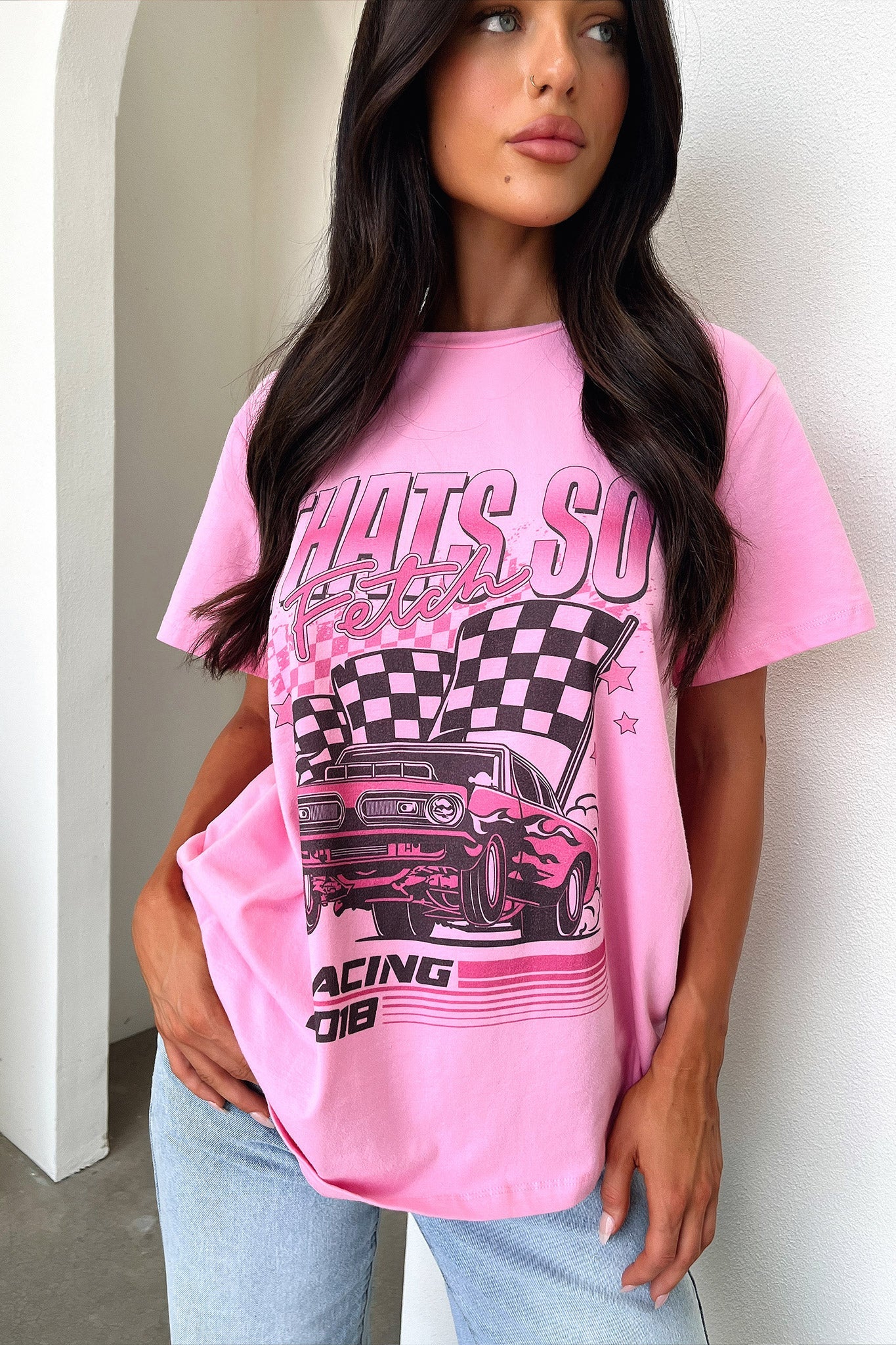 Pitstop Oversized Tee - Pink - Image 4