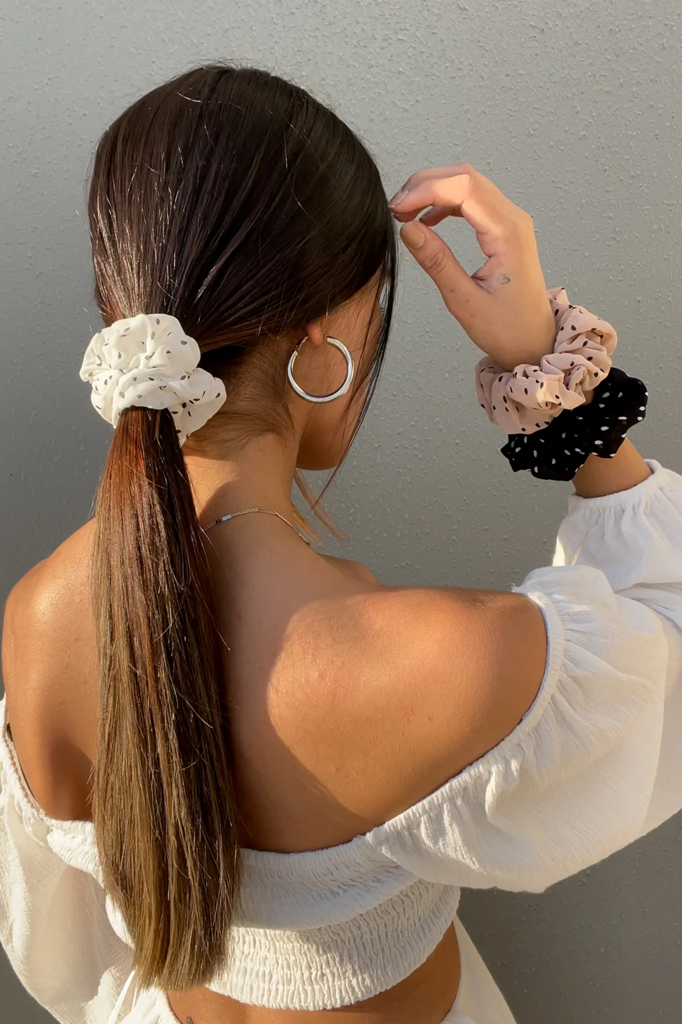 Polka Scrunchies 3 Pack- Black/White/Blush - Image 3