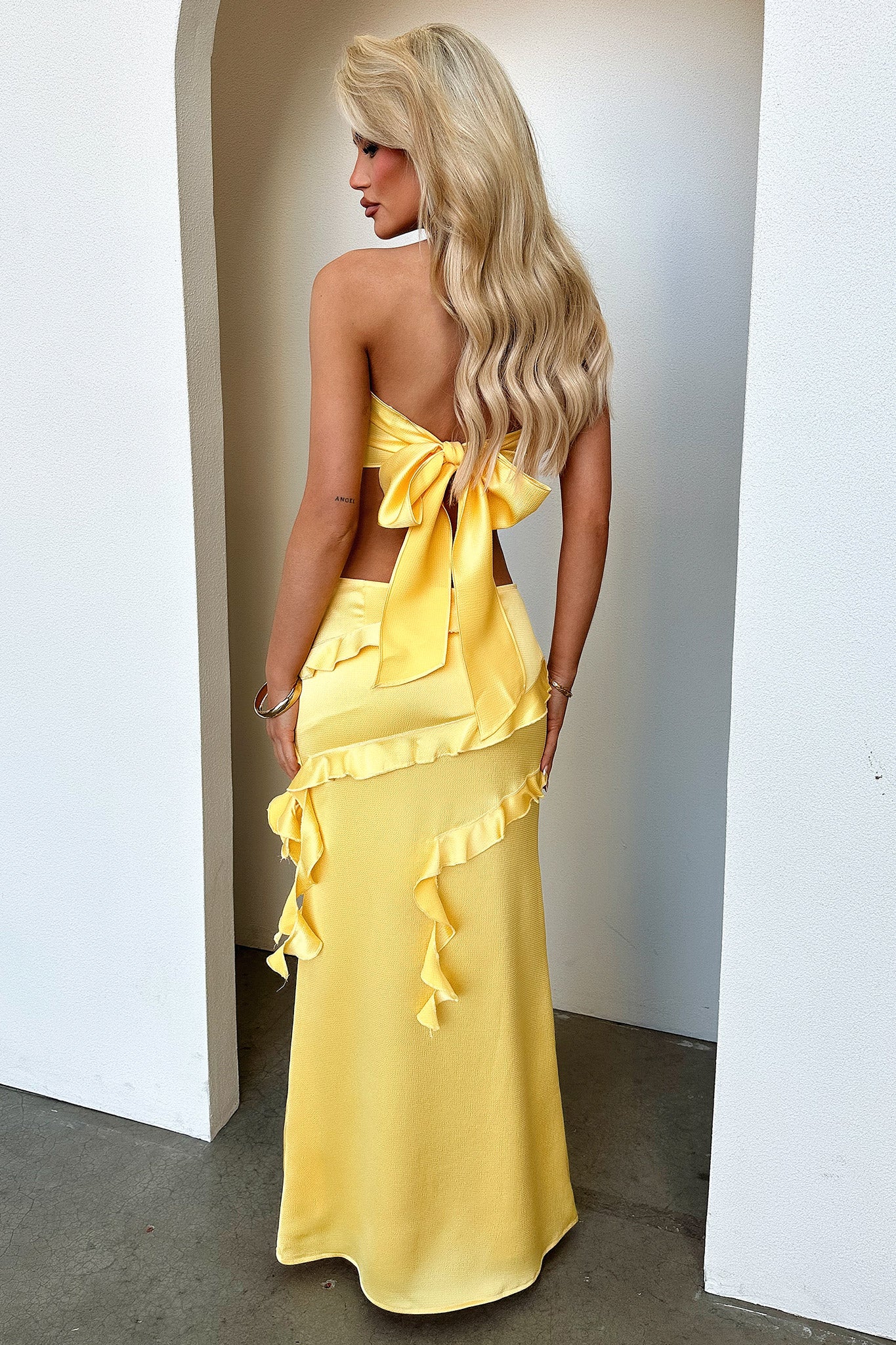 Raima Strapless Satin Top - Yellow - Image 9