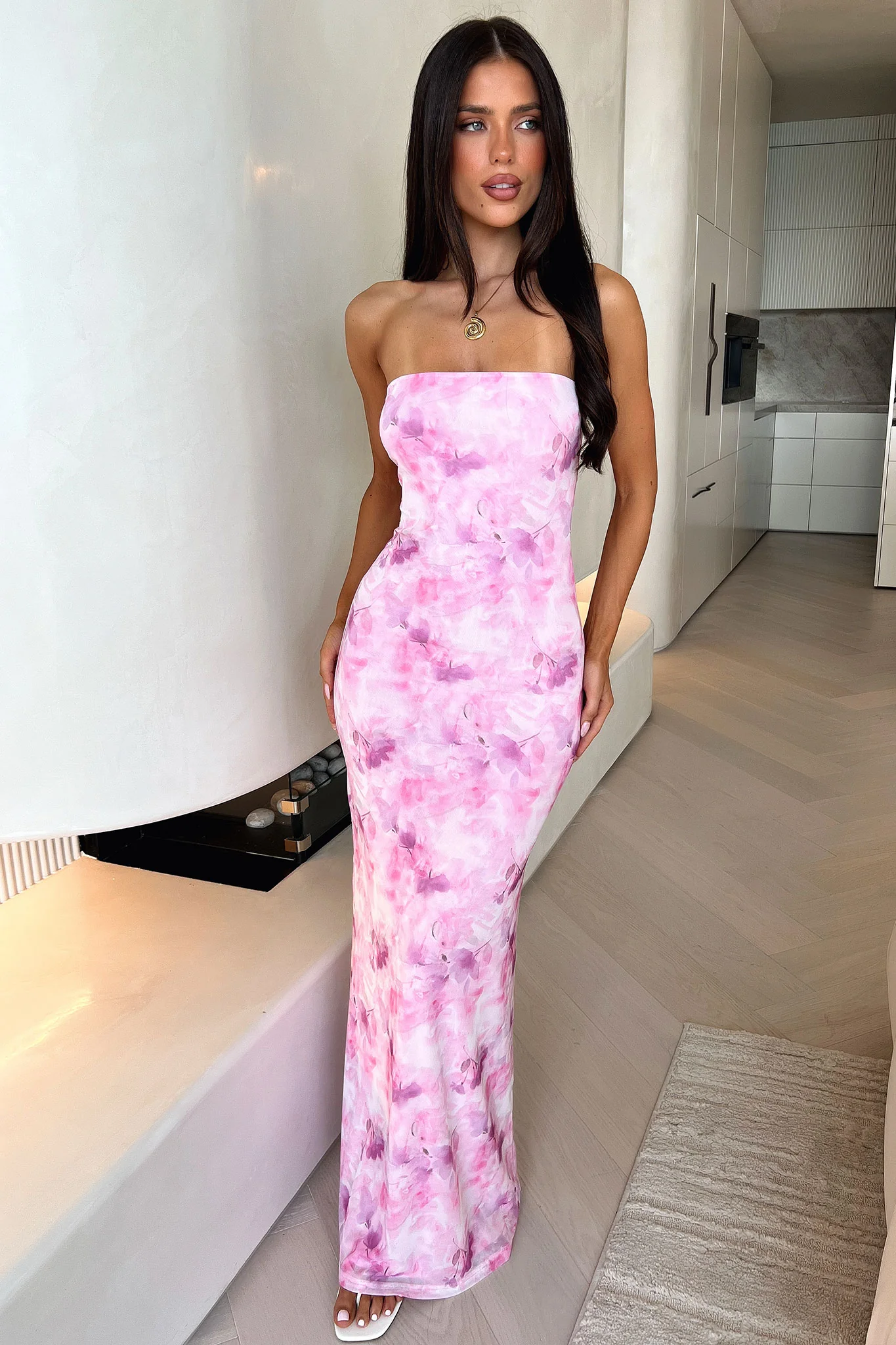 Rosalie Strapless Maxi Dress - Pink Floral - Image 6
