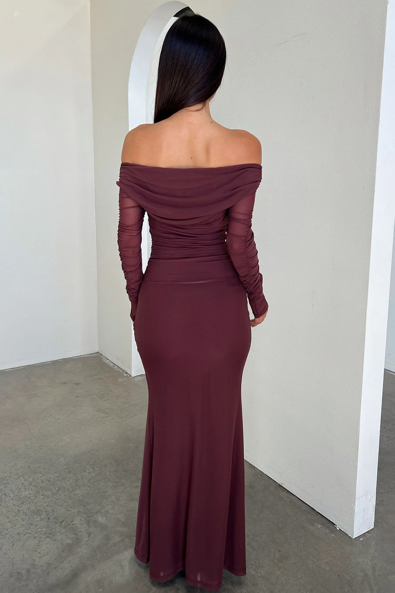 Rowan Long Sleeve Mesh Maxi Dress -  Brown - Image 4