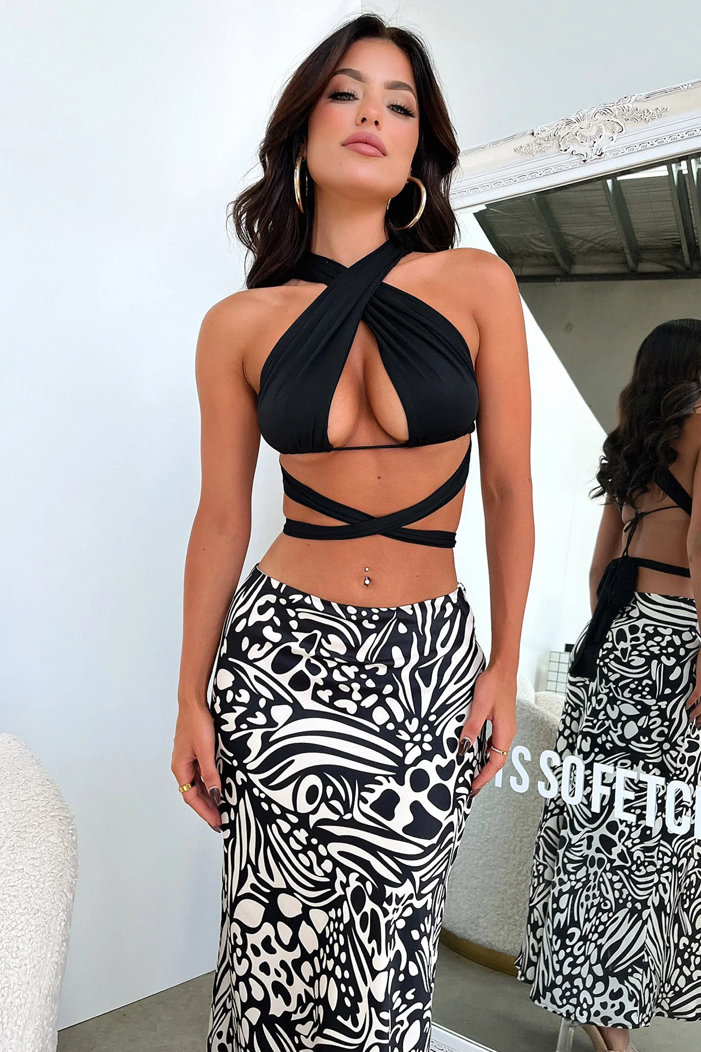 Santorini Maxi Skirt - Black / White Print - Image 4