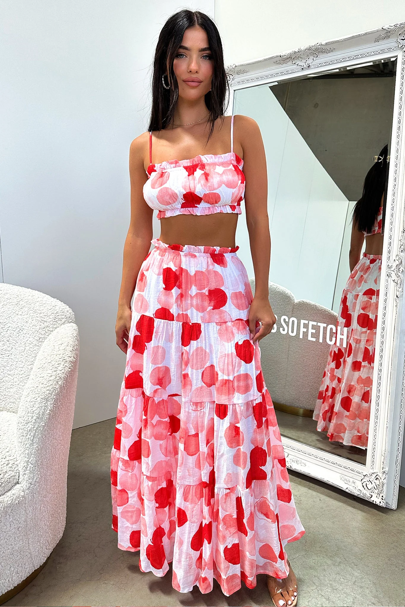 Selina Crop - Red / White Print - Image 2